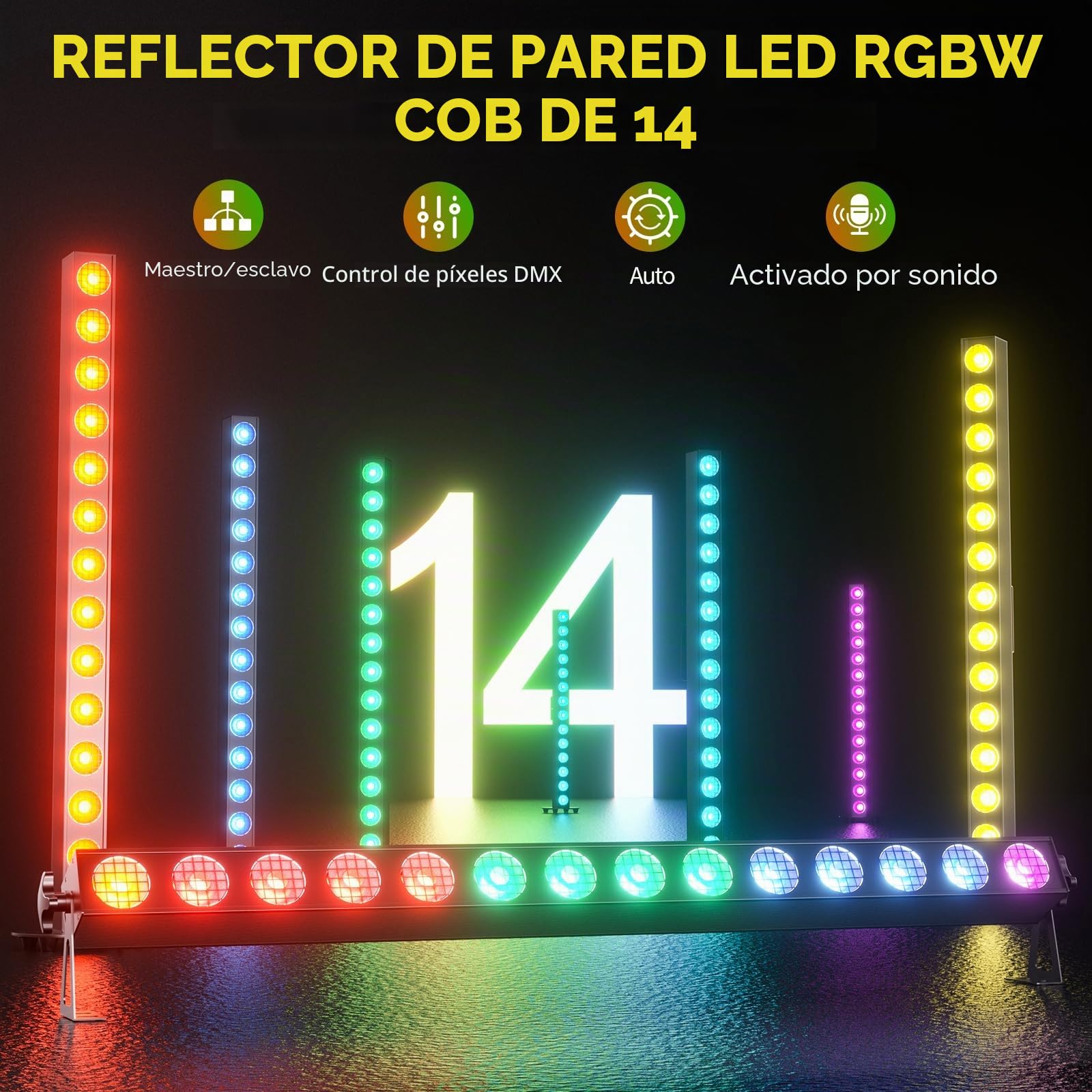 14 * 20W COB Wallwasher Luz de Escenario Barra, Foco de Efecto LED RGBW Ángulo de Haz 25° Control de Punto DMX512 Luz de Fiesta Estroboscópica para Dj Halloween Exteriores Disco