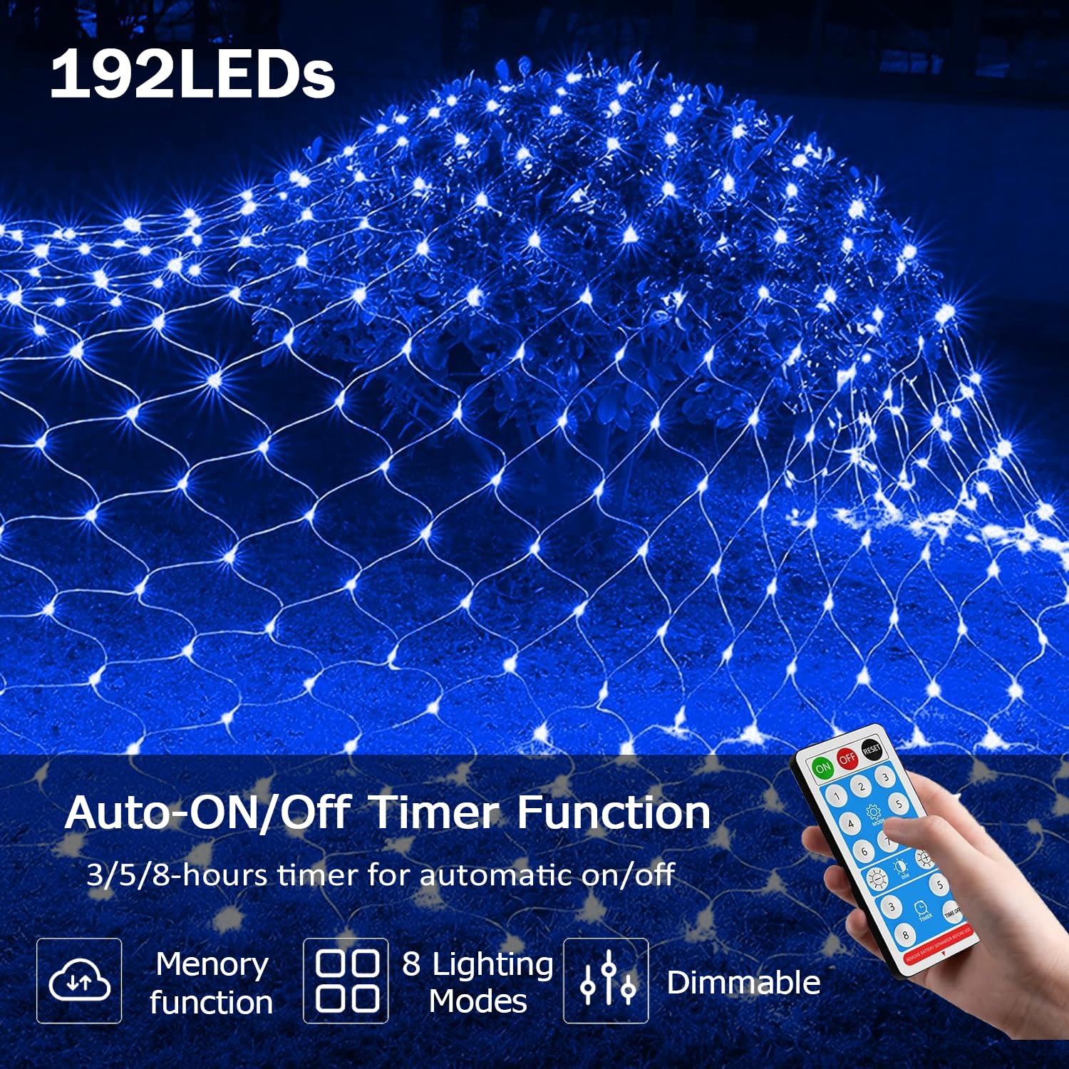 SIOOUI Solar Net Lights Outdoor, 3m x 2m 192LEDs Solar Powered Net Lights with Remote Control - Image 3