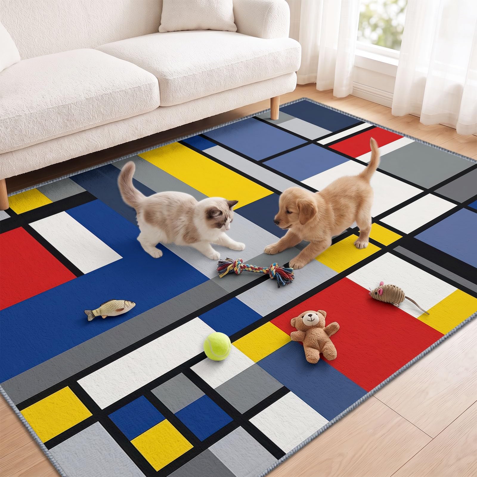 Médiéval Tapis Salon Antidérapant 140 x 200 cm, Patchwork Géométrique Tapis Doux Poil Ras Chambre Adulte Salle a Manger Bureau Cuisine Decoration