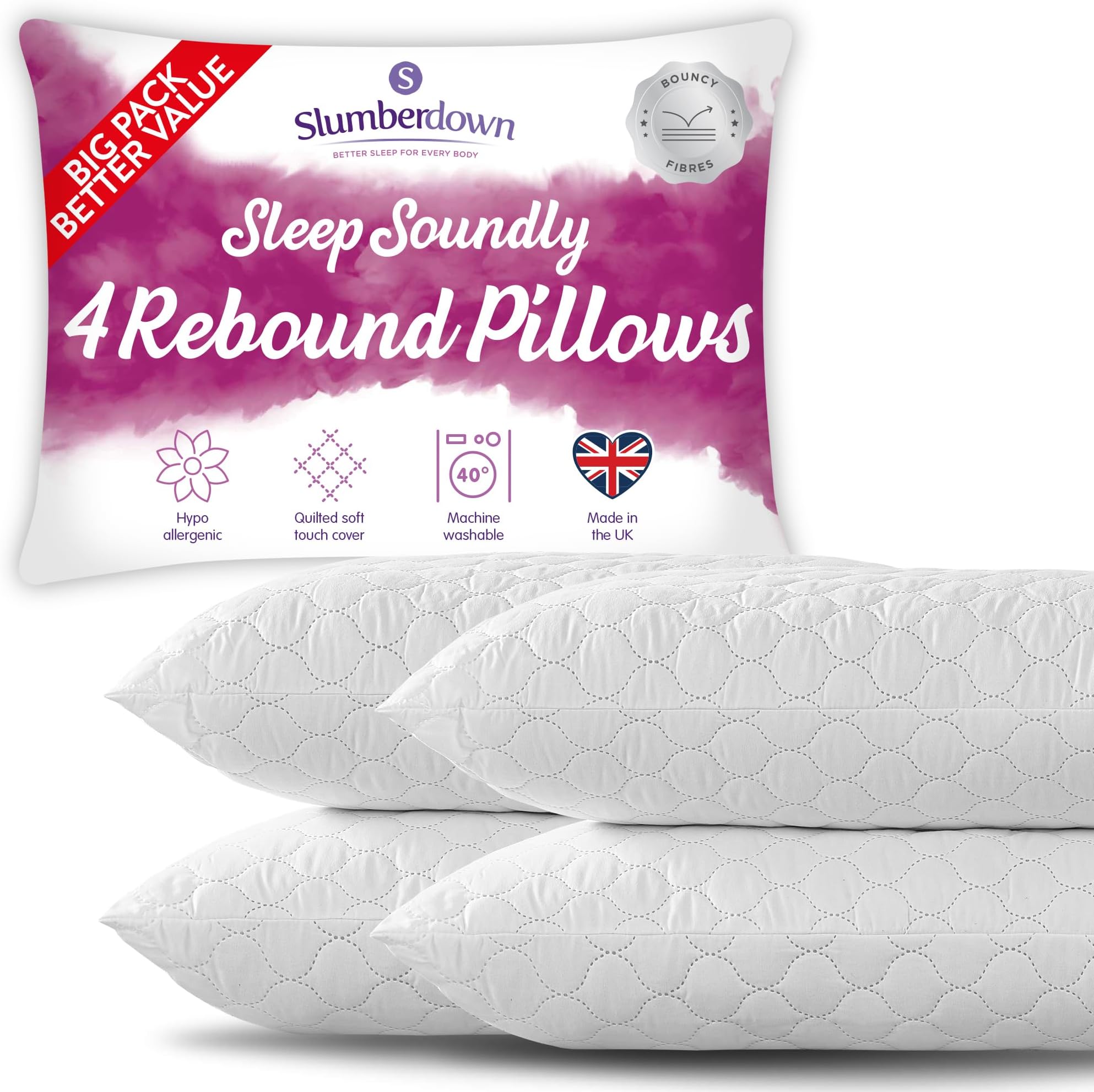 Slumberdown Pillows 2 Pack Super Support Firm Side Sleeper Bed