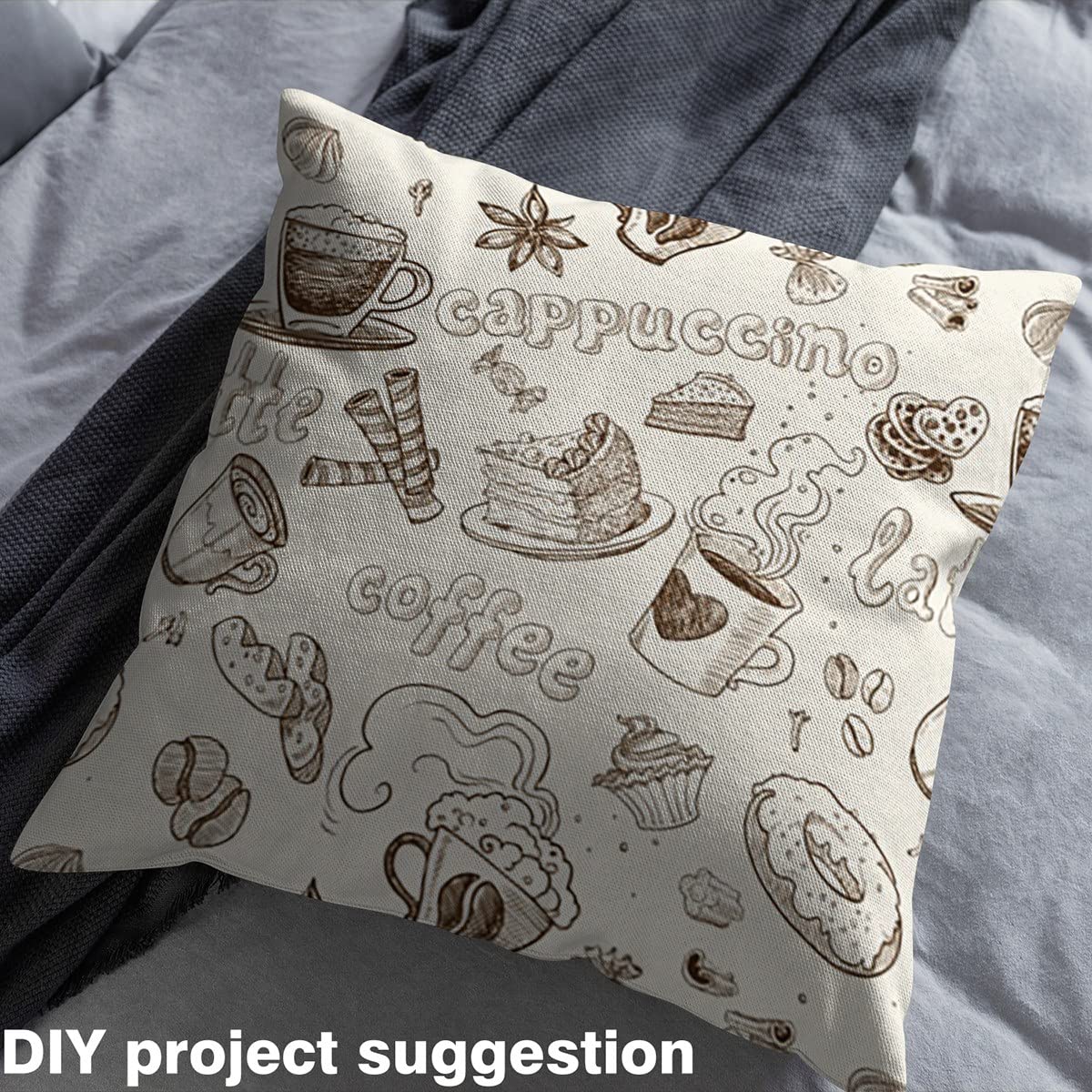 Tapicerka vintage kubek do kawy tkanina na krzesła, retro dzbanek do kawy na zewnątrz tkanina na podwórko, słodkie wypieki szkic styl tkanina do tapicerki i projektów domowych DIY, 10 jardów, dł. 920 szer. x 150 cm, czarny