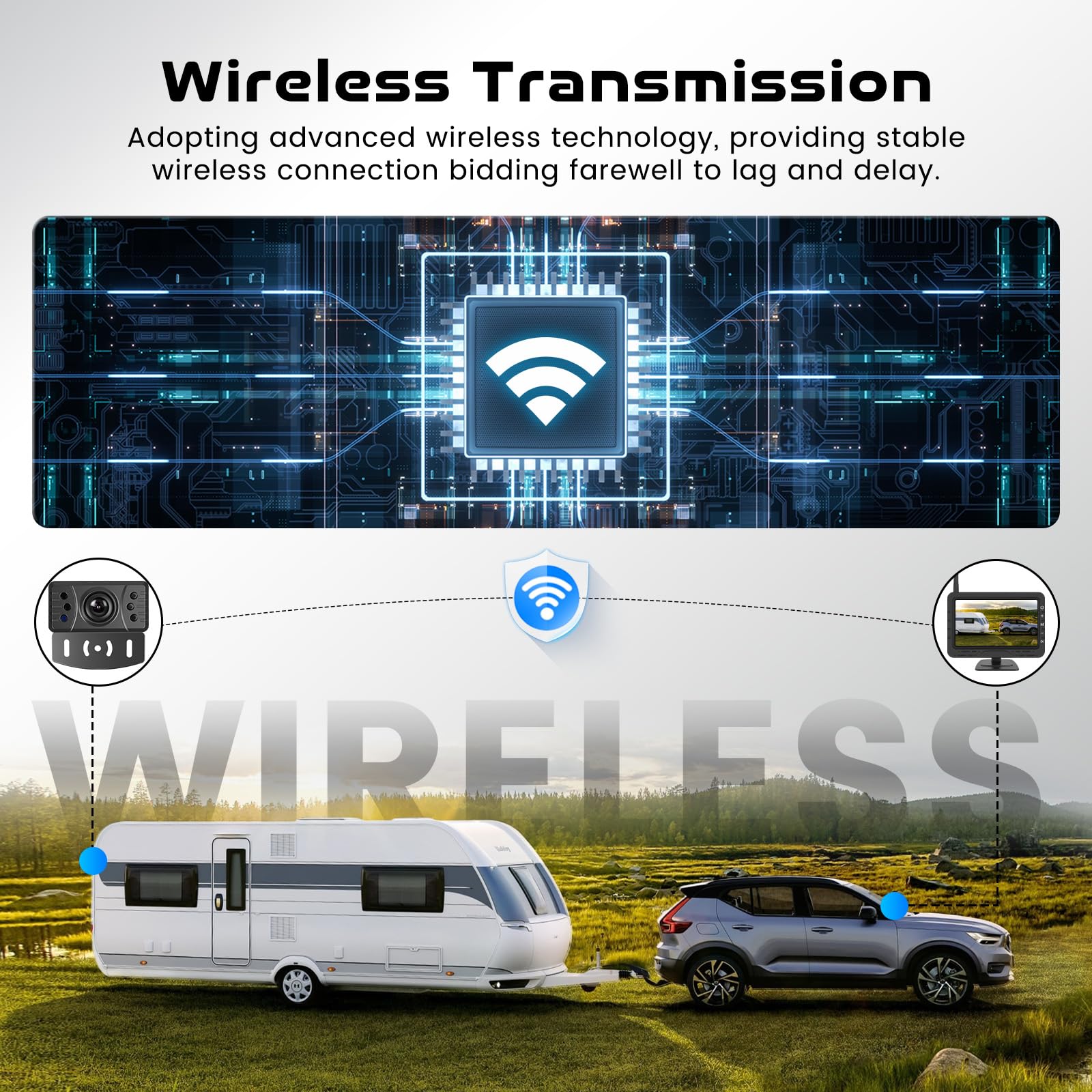 Hodozzy Kit Telecamera di Retromarcia Wireless Digitale, Monitor IPS da 4,3 Pollici con Visione Notturna e Impermeabile Telecamera Posteriore per Auto, Facile da Installare, Telecamera di Backup 12V