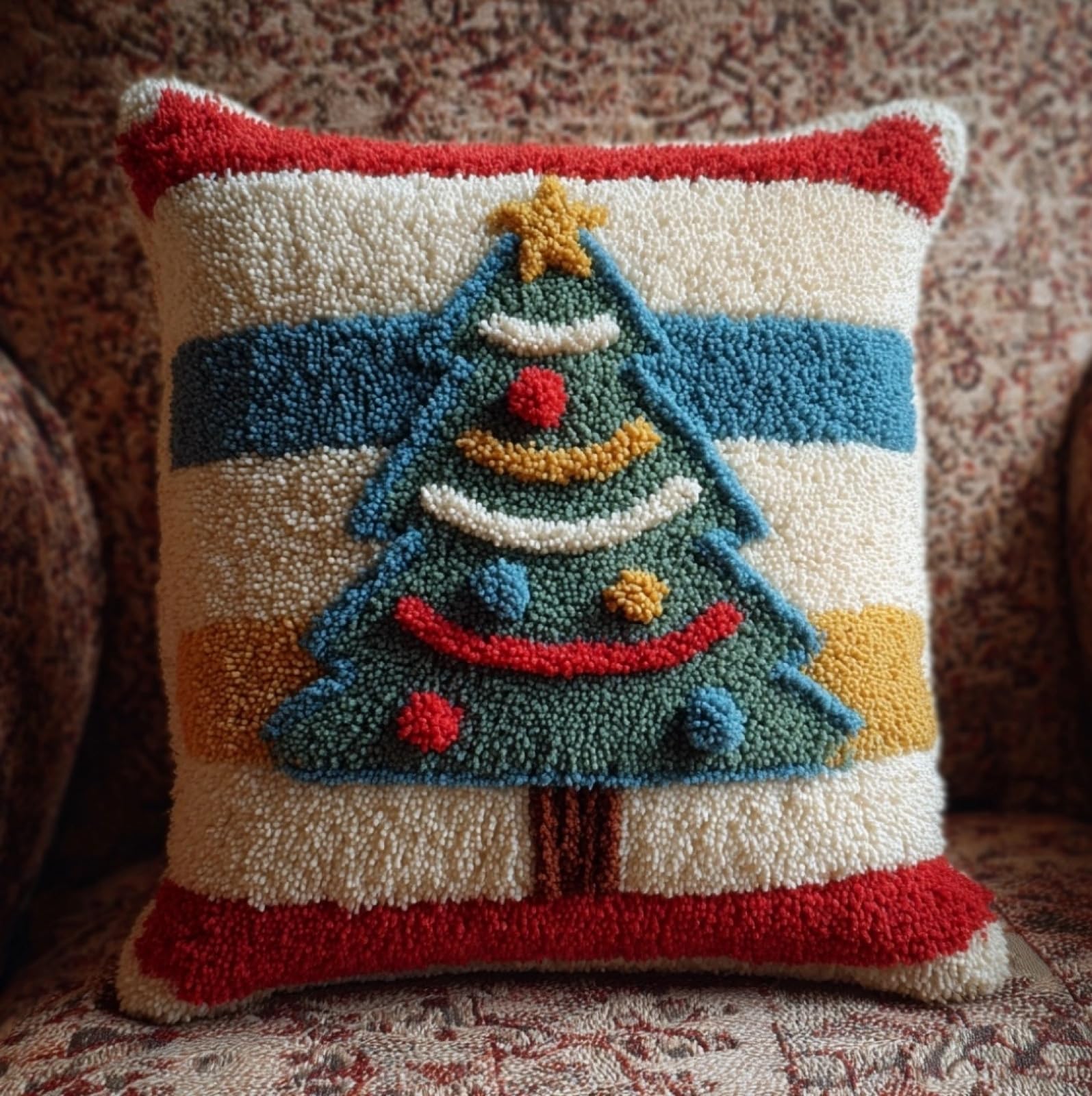 WallustrioaW Latch Hook Cushion Kit 43x43cm,Christmas Tree