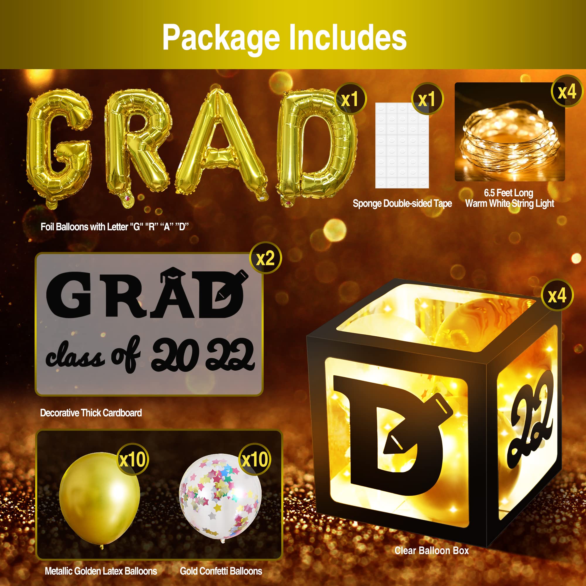 Buy Graduation Party Decorations 2022 Balloon Boxes, 4 PCS Grad Balloon