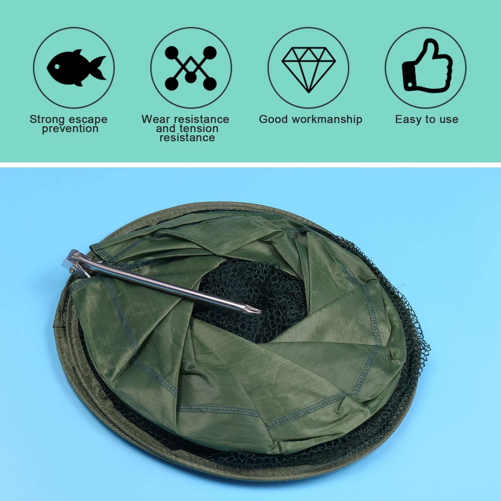 Cestino Da Pesca Pieghevole A 5 Strati – Rete In Nylon Con Apertura 8mm, Diametro 30cm, Altezza 140cm, Per Mantenere Pesci Vivi - 3