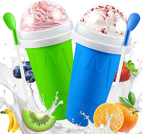 Vaso para hacer Slushie, paquete de 2 tazas mágicas para hacer granizados, vasos portátiles congelados para jugo, batido de leche, yogur, helado,