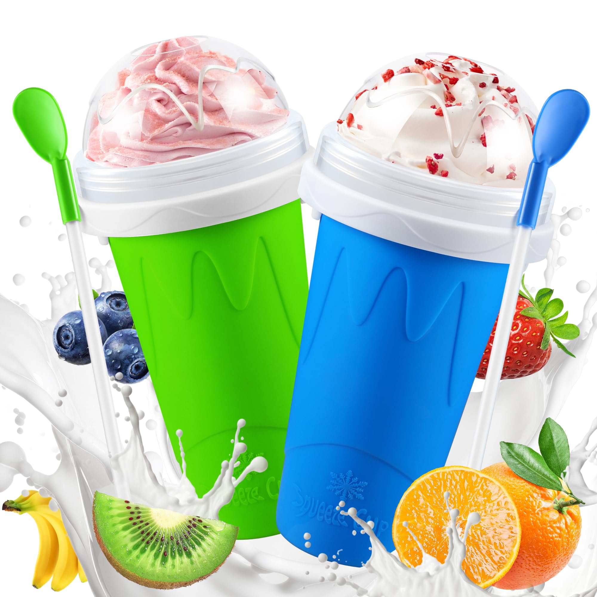 Paquete de 2 vasos mágicos para hacer granizados congelados, vasos portátiles para hacer batidos de jugo, yogur, helado, reutiliza