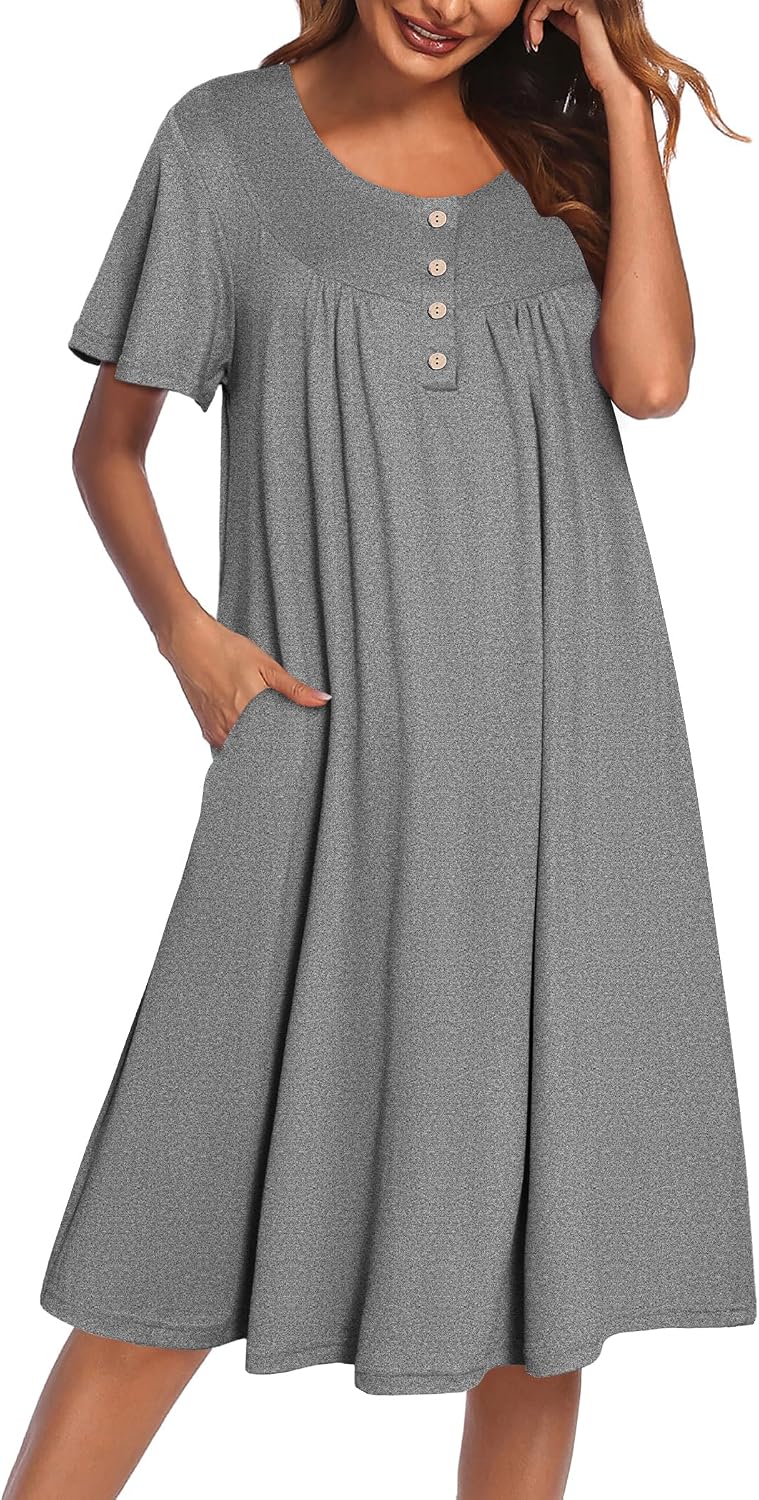 Ekouaer House Dress for Women with Pockets Short Sleeve Moo Moos Plus Size Nightgowns Floral Print Mumu Dresses