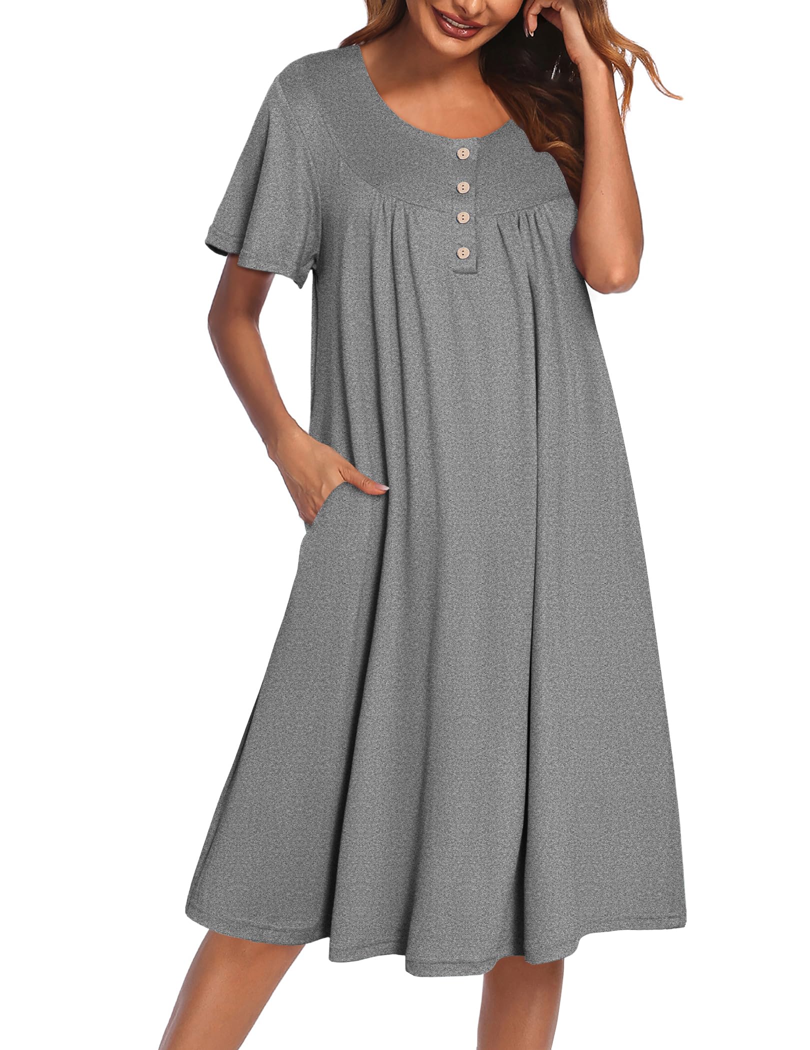 Ekouaer Nightgowns for Women Short Sleeve House Dress with Pockets Floral Print Mumu Dress