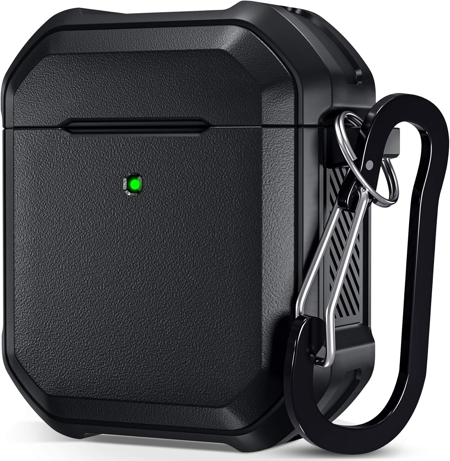 Charlam Airpods Case Cover Designed for AirPod 2 & 1 Men Women, Sturdy Stylish Full-Body Rugged Protective Cases with Keychain [Front LED Visible], Black