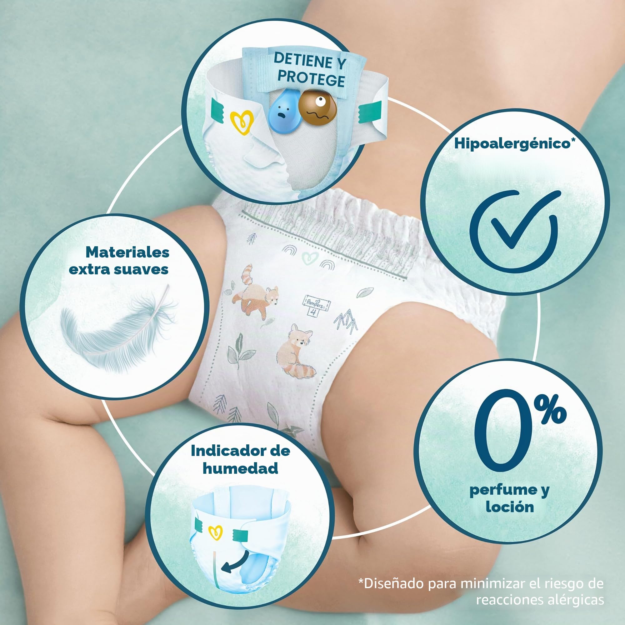 Pampers Pañales para bebé tamaño 4 (9-14 kg) armonía, caja mensual, protección suave de la piel e ingredientes a base de plantas, 174 unidades