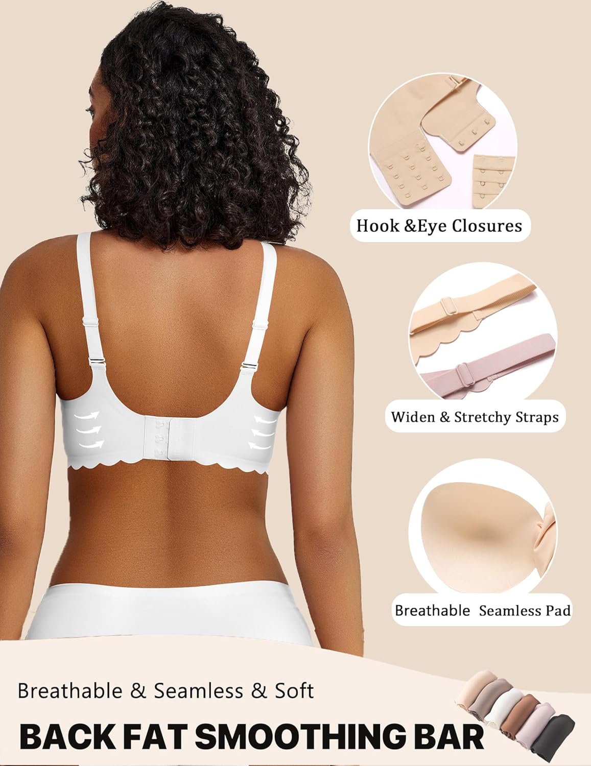 Avidlove Wireless Bra Womens Plunge V Neck Seamless Full Coverage Pushup Bralettes Everyday Bras - Image 3