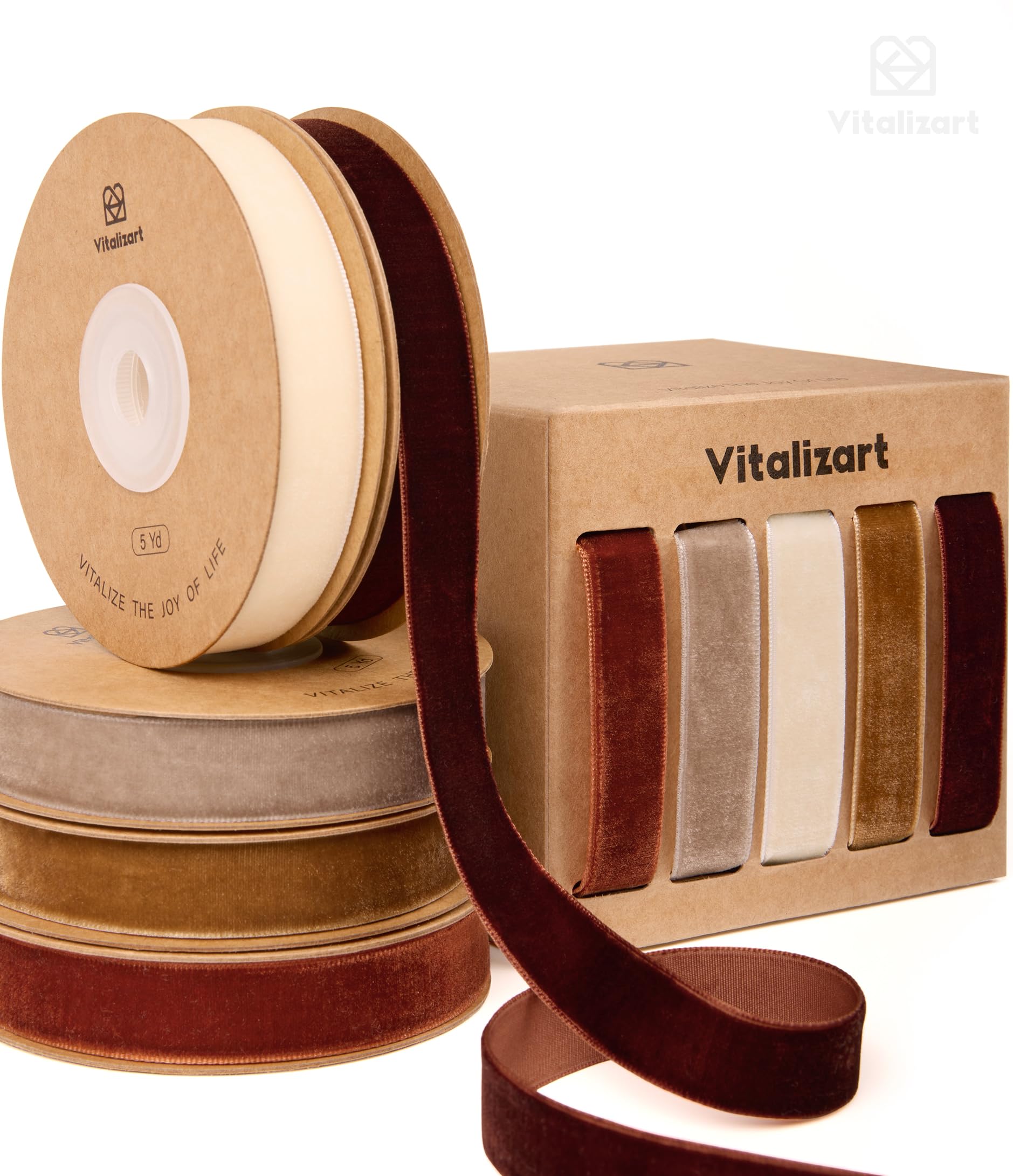 Vitalizart Brown Velvet Ribbon 5/8" x 25 Yd 5 Rolls x 5 Yd