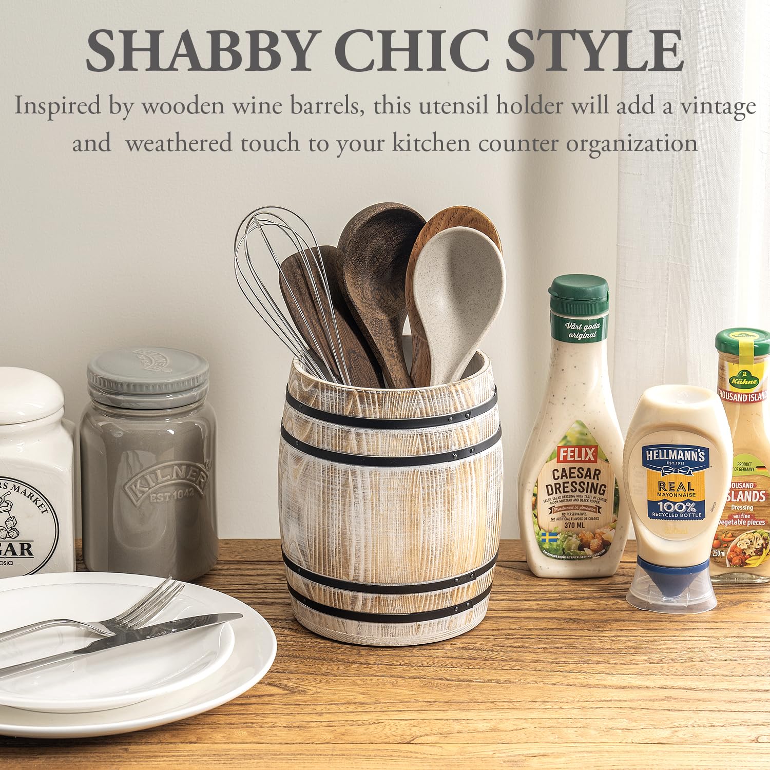 Snapklik.com : MyGift Wine Barrel Design Kitchen Utensil Holder Crock