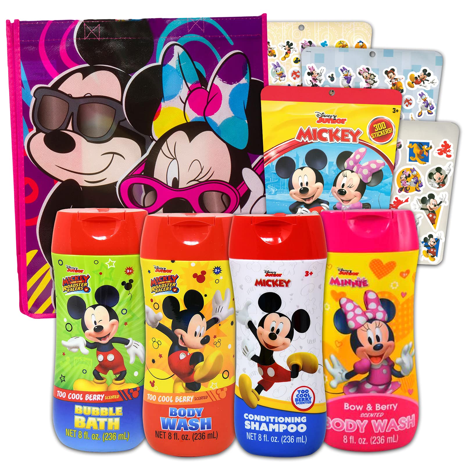 Disney Mickey and Minnie Mouse Bathroom Set for Kids, Toddlers ~ 5 Pc Disney Accessories Bundle with Body Wash, and More (Mickey and Minnie Bath Toys)