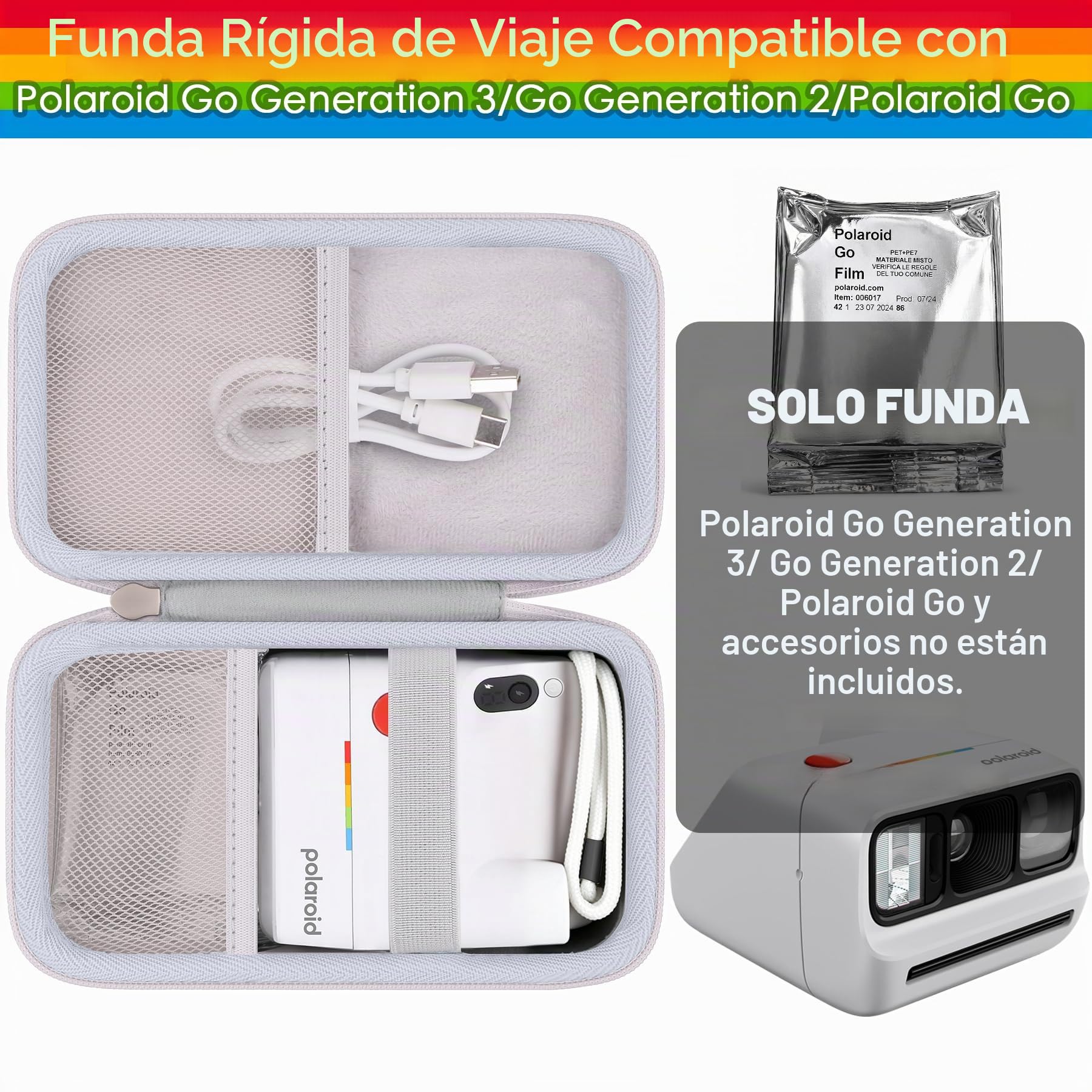 Khanka Custodia per Polaroid Go Gen 3/Gen 2/Go Mini - Grigio + Verde menta