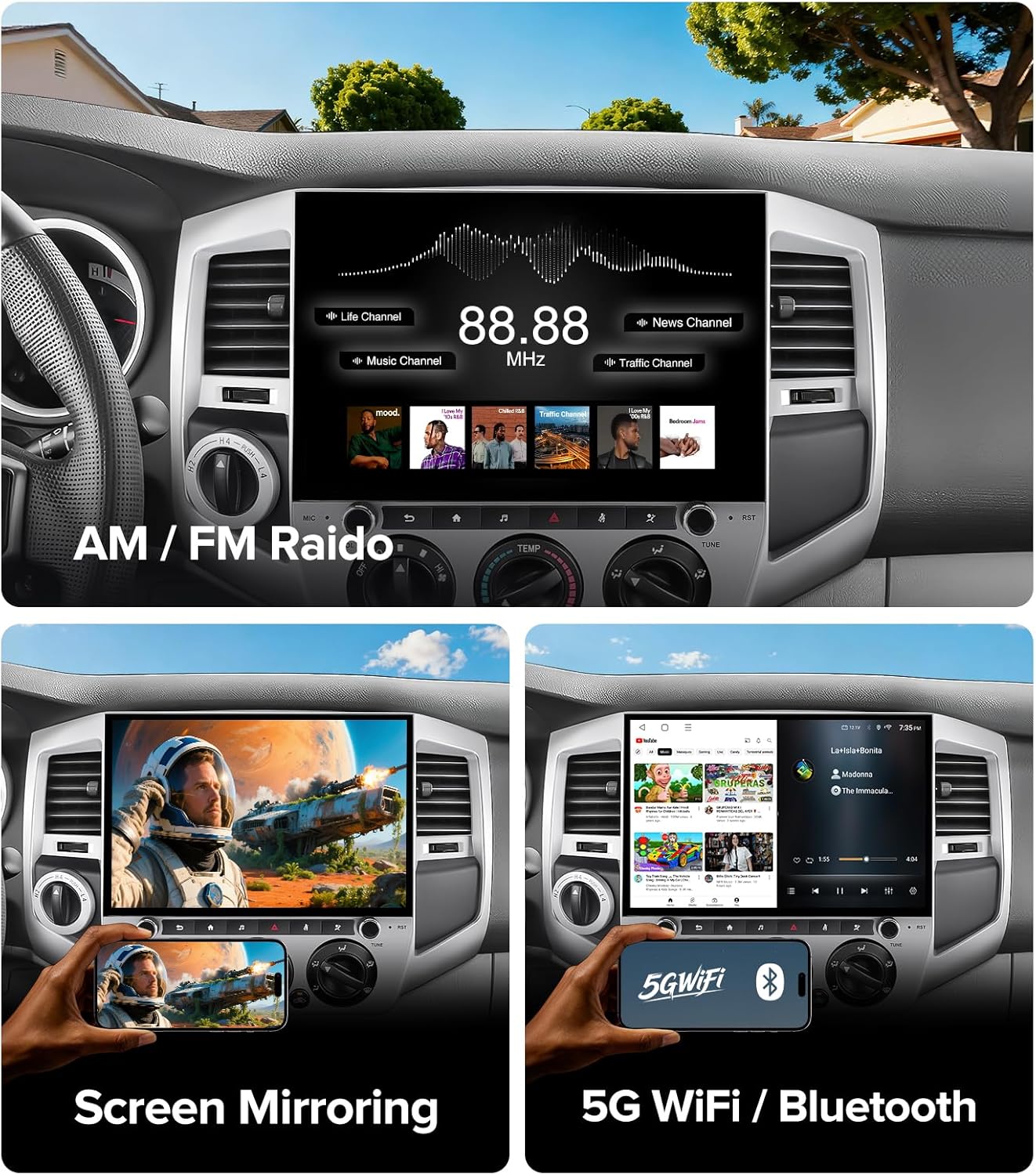 12.5" FHD Android 13 Car Stereo for Toyota Tacoma (2005-2015) - 8-Core 4G+64G Wireless CarPlay Android Auto with Physical Knobs, Support JBL System, 1920x1080 QLED Touchscreen, DSP, 5G WiFi