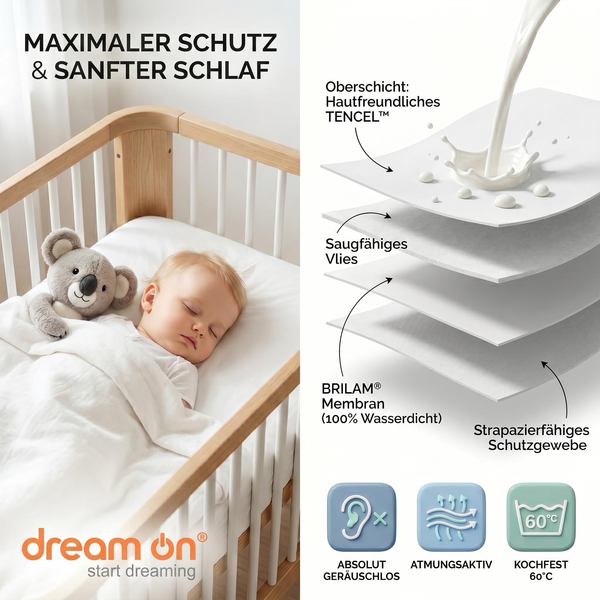 Matratzenschoner 70x140 Baby wasserdicht atmungsaktiv Tencel 2in1 Laken | 2in1 Baby Matratzenschoner 70x140 wasserdicht. Direkt beschlafbar ohne Laken. Faltenfreie Kinderbett Unterlage (bis 13cm).