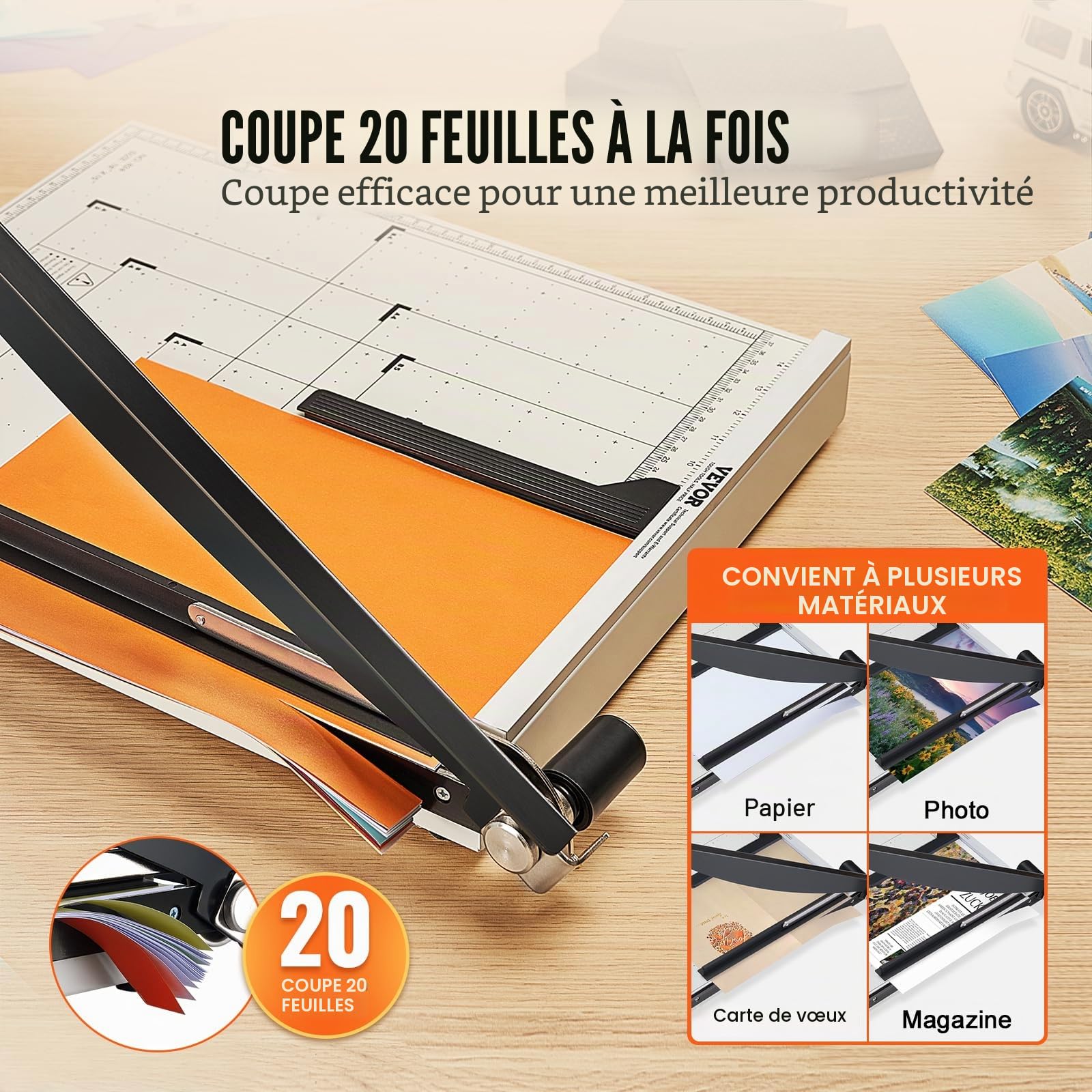VEVOR Guillotine Papier A3 Coupe 15 Feuilles 45,7 cm avec Dispositif de Sécurité