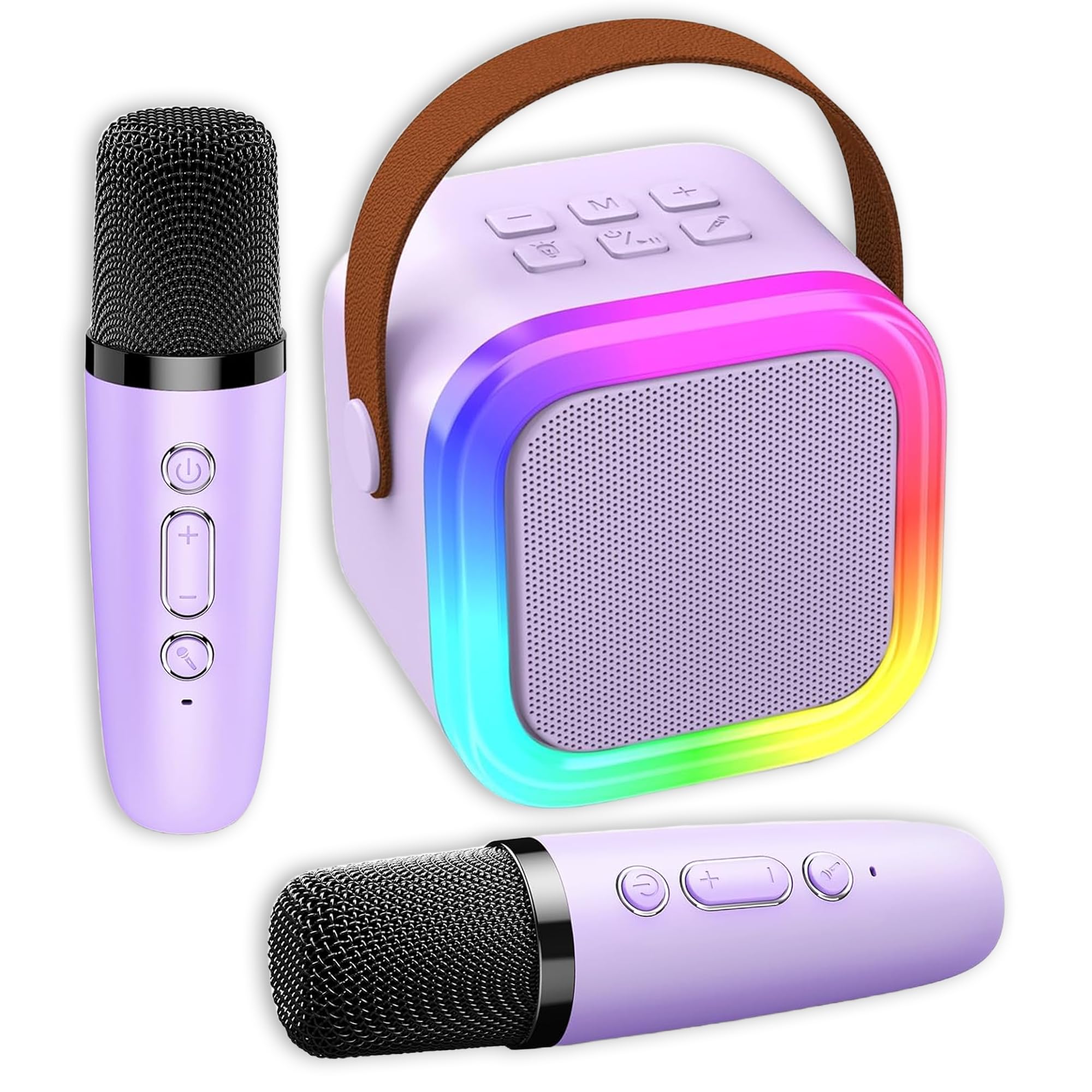 Chennyfun Macchina Karaoke con 2 Microfoni Wireless Bluetooth 5.0 Altoparlante Portatile Luci LED Effetti Vocali