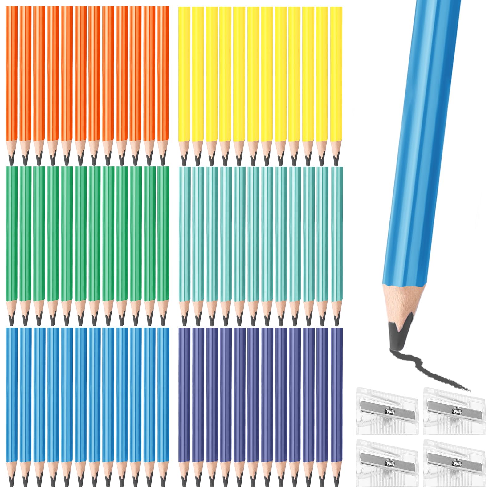 Spakon 96 Pcs Jumbo Pencils for Kid Bulk 3.5 Inch Wooden Triangle Short Fat Chunky Pencil with Sharpener for Student Toddler Preschooler Beginner