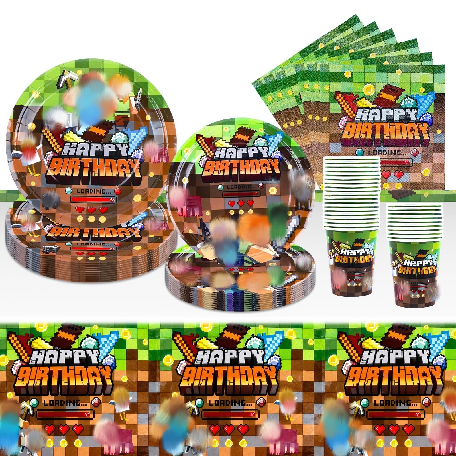 My World Party Set Style C 81PCS Birthday Party Decorations, Cartoon Theme Party Supplies Include Birth day Paper Plates Cups Napkins Tablecloth for Kids Birth day Party Supplies for 10 Guests