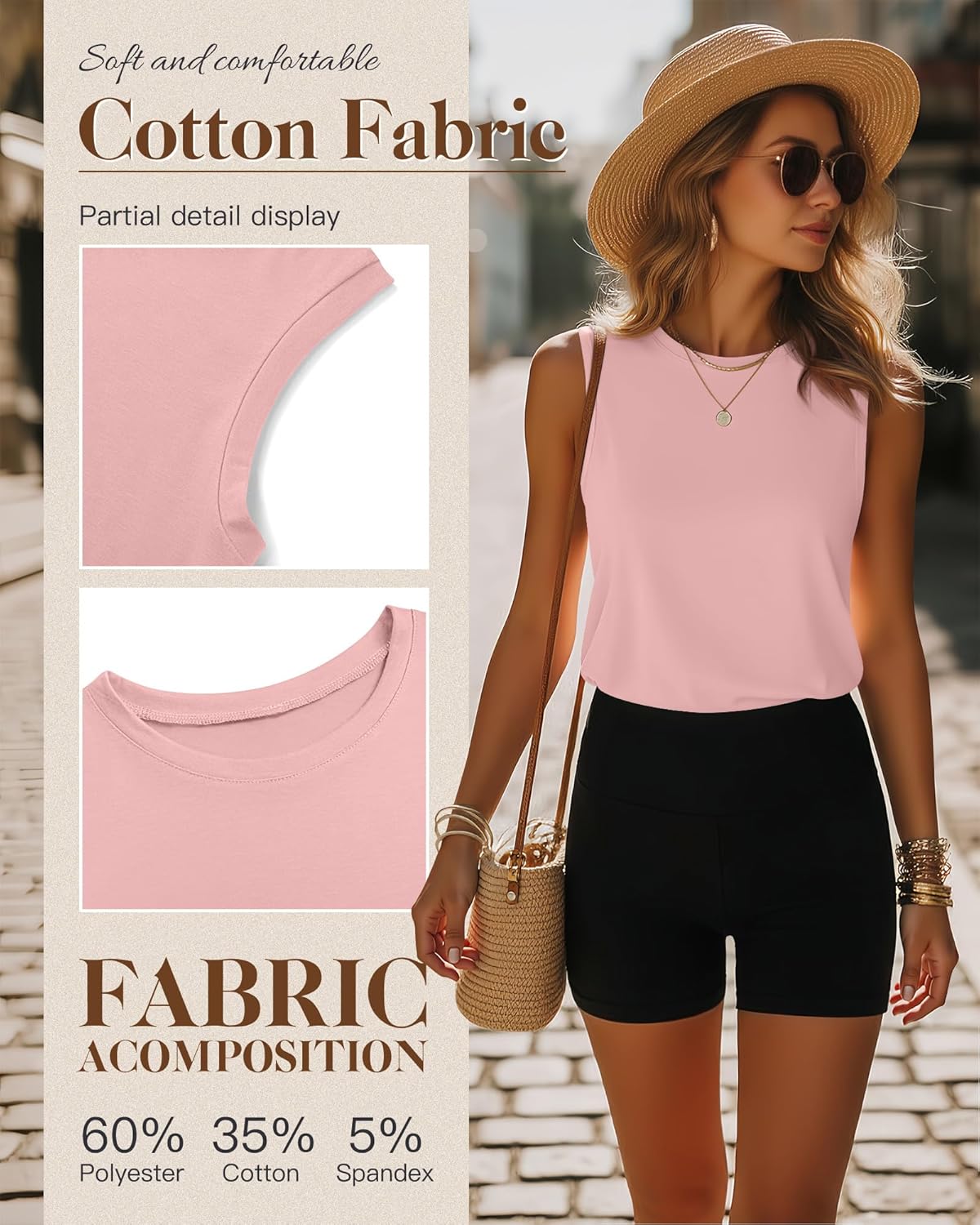 Ficerd 4 Pack Women's Sleeveless Tops, Casual Summer Loose Fit T Shirts Solid Color Tunic Tank Tops Ladies' Crew Neck - Image 4