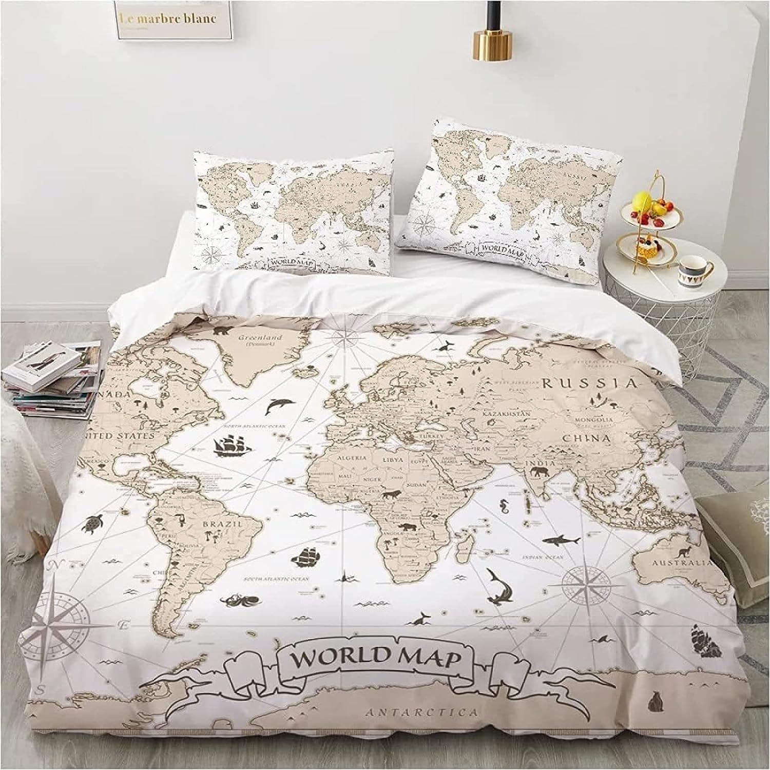 Sezhiqeu World Map Double Duvet Cover 3d Print Soft Comfort Microfiber Map Bedding Set Quilt Cover 200x200 cm with 2 Pillowcases with Zipper H1215