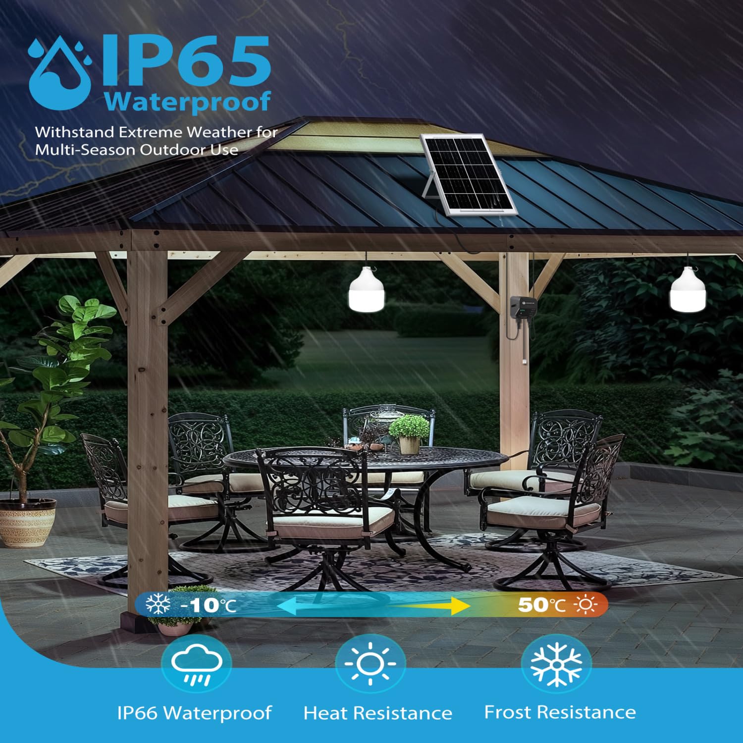 Aigostar- Luz LED Solar Exterior 70W, con Mando a Distancia y Caja de Almacenamiento de Energía, Cable de 11M, IP65 Impermeable, Lámpara Solar Exterior para Interior, Jardín, Cochera, Camping, Pesca
