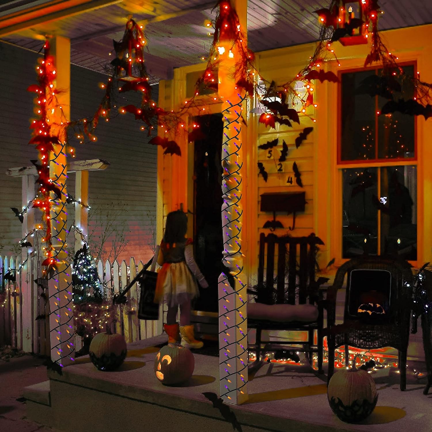 FUNPENY 200 LED Halloween Christmas Mini String Lights, 66 FT 8 Modes Waterproof Fairy Lights, Halloween Decorations for Indoor Outdoor Garden Party Decor (Purple and Orange)