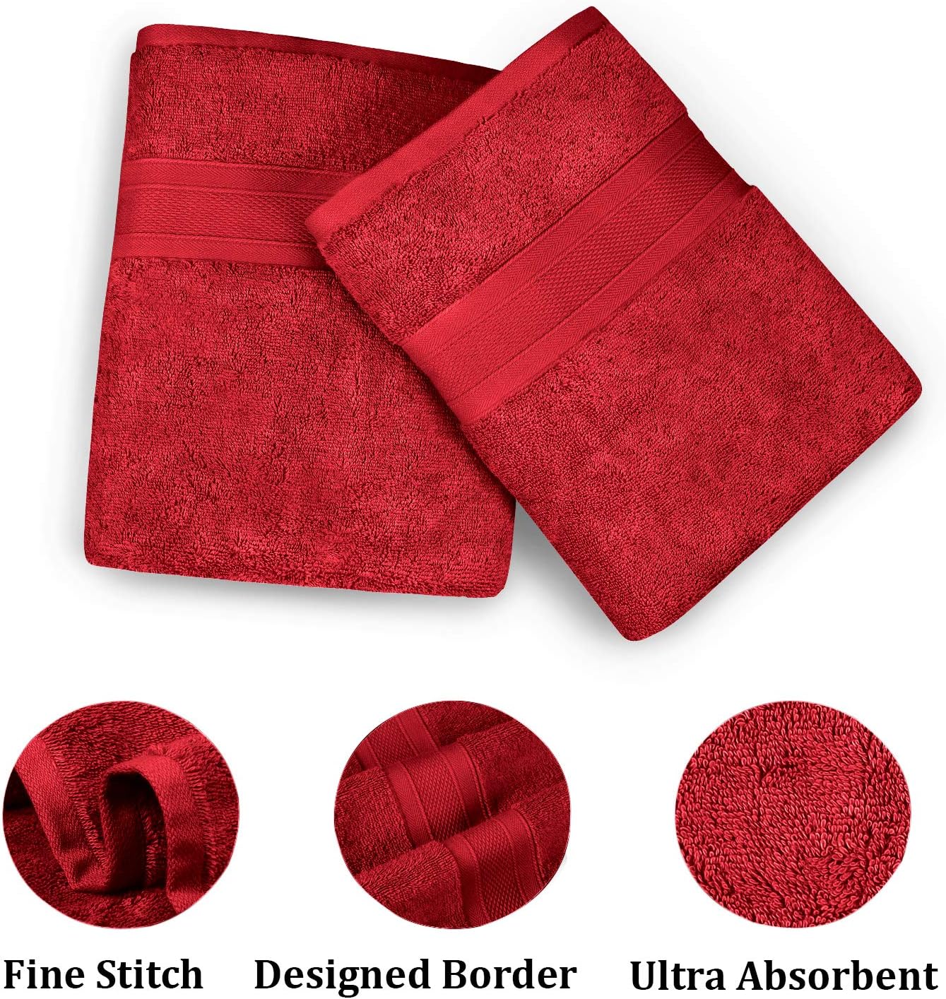 TRIDENT Soft and Plush 2 Piece Oversized Bath Sheet, Super Soft Bathroom Towels, 100% Cotton, Highly Absorbent, Soft Comfort - Crimson Red
