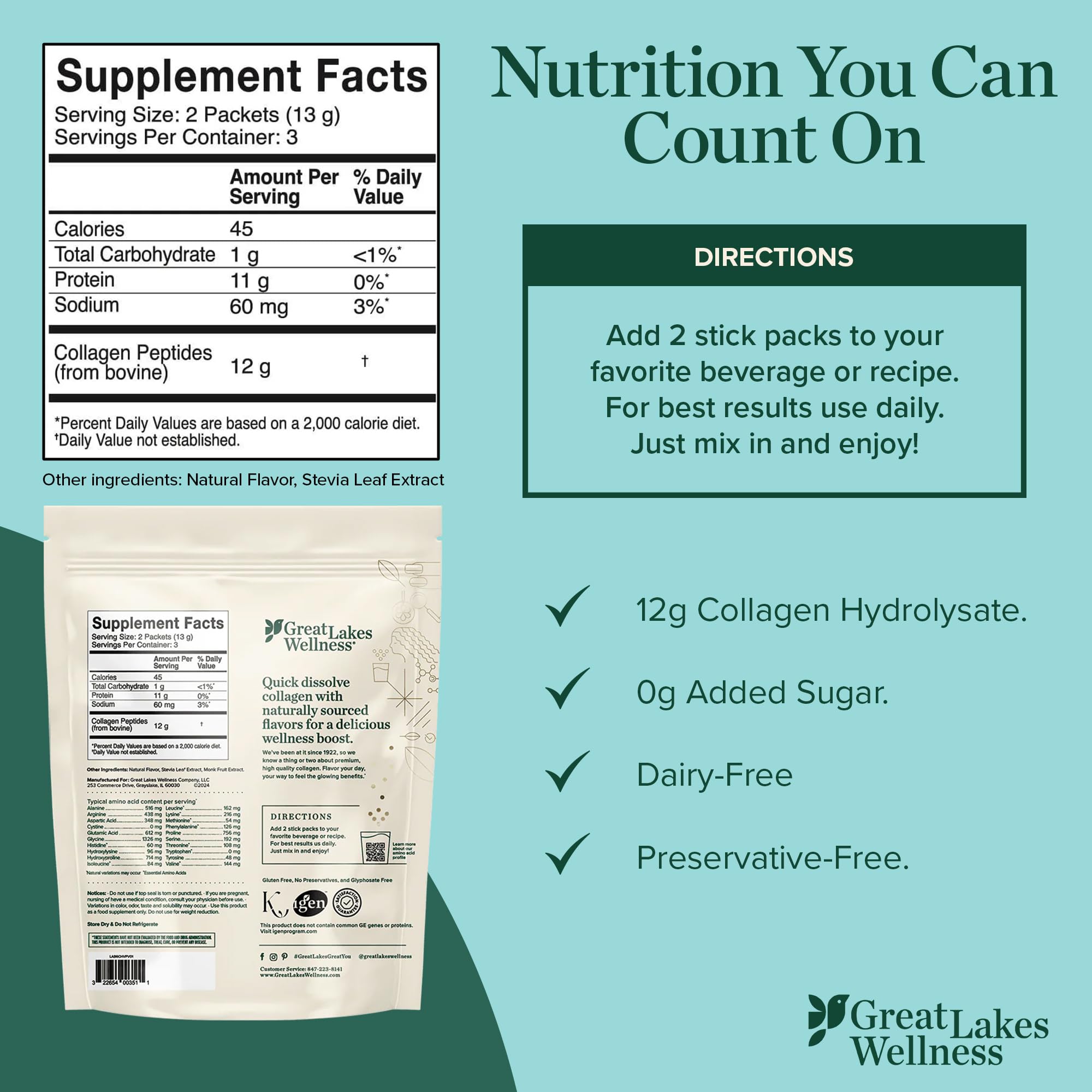 Great Lakes Wellness Collagen Peptides Powder, Variety Flavors, 12 Sticks — Amazon image 7