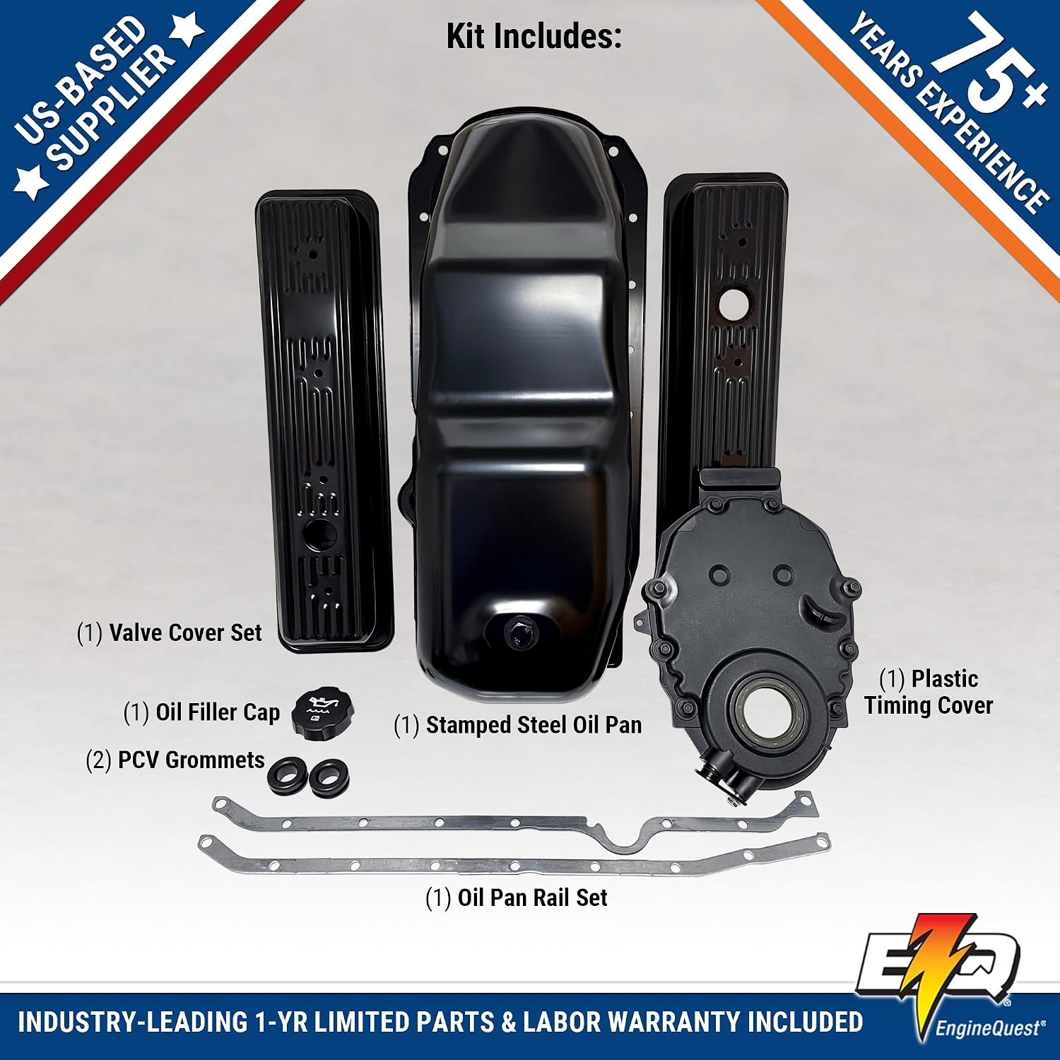 Marine Tinware Kit for Small Block V8 (5.0L / 5.7L) | 1996–2003 | Oil Pan, Timing Cover, Valve Covers, Rail Set, PCV Grommets, Oil Filler Cap | Direct Replacement Aluminum, Plastic & Steel Components