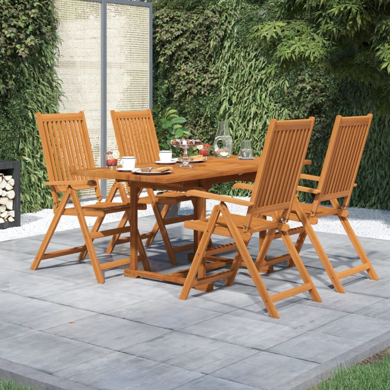 IKAYAA Conjunto de Jardín de Madera de Acacia Comedor de Exterior Incluye 1 Mesa y 4 Sillas Plegable y Respaldo Ajustable en 5 Niveles para Terraza Patio #4