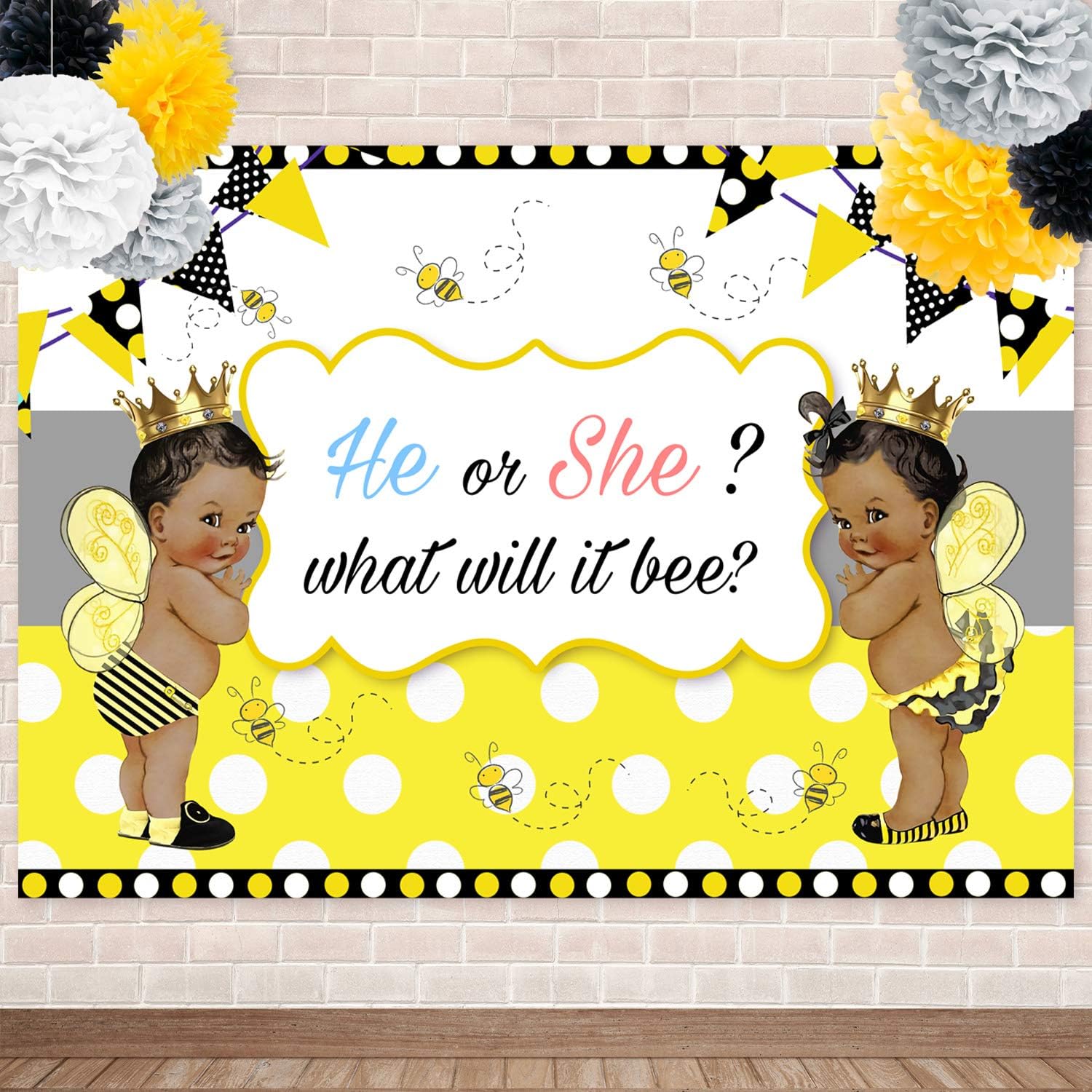 Buy Sensfun Honey Bee Gender Reveal Backdrop He Or She What Will It Bee Photography Background 7x5ft African American Bumblebee Baby Shower Party Banner Decorations Backdrops Online In Indonesia B0tk47sx