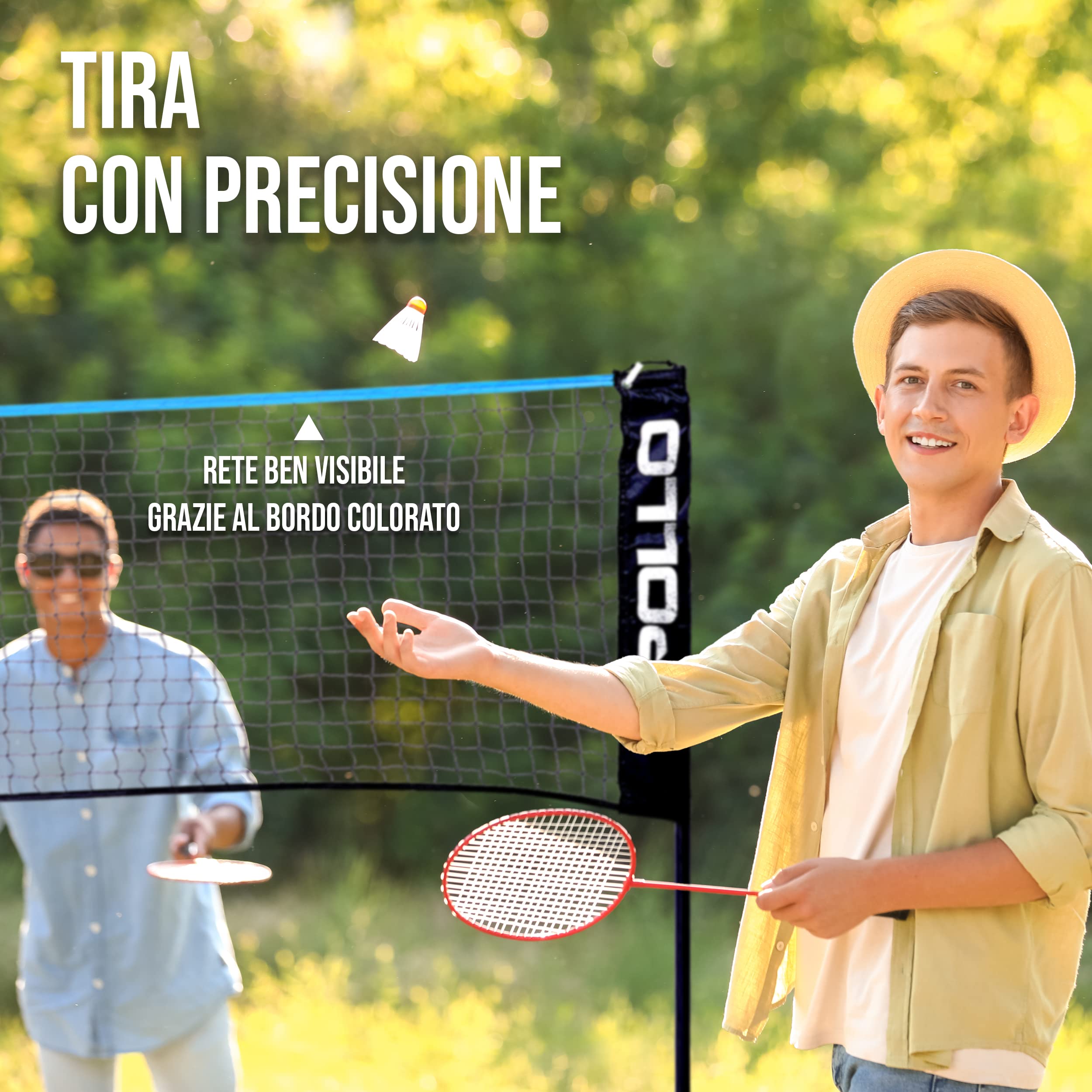 Apollo Rete Badminton, Rete Pallavolo | 300 cm | 400 cm | 500 cm | Badminton Set con Rete Regolabile su 3 Altezze, 3 Palline da Badminton, Telaio in Ferro, Borsa di Trasporto, Per Interni ed Esterni
