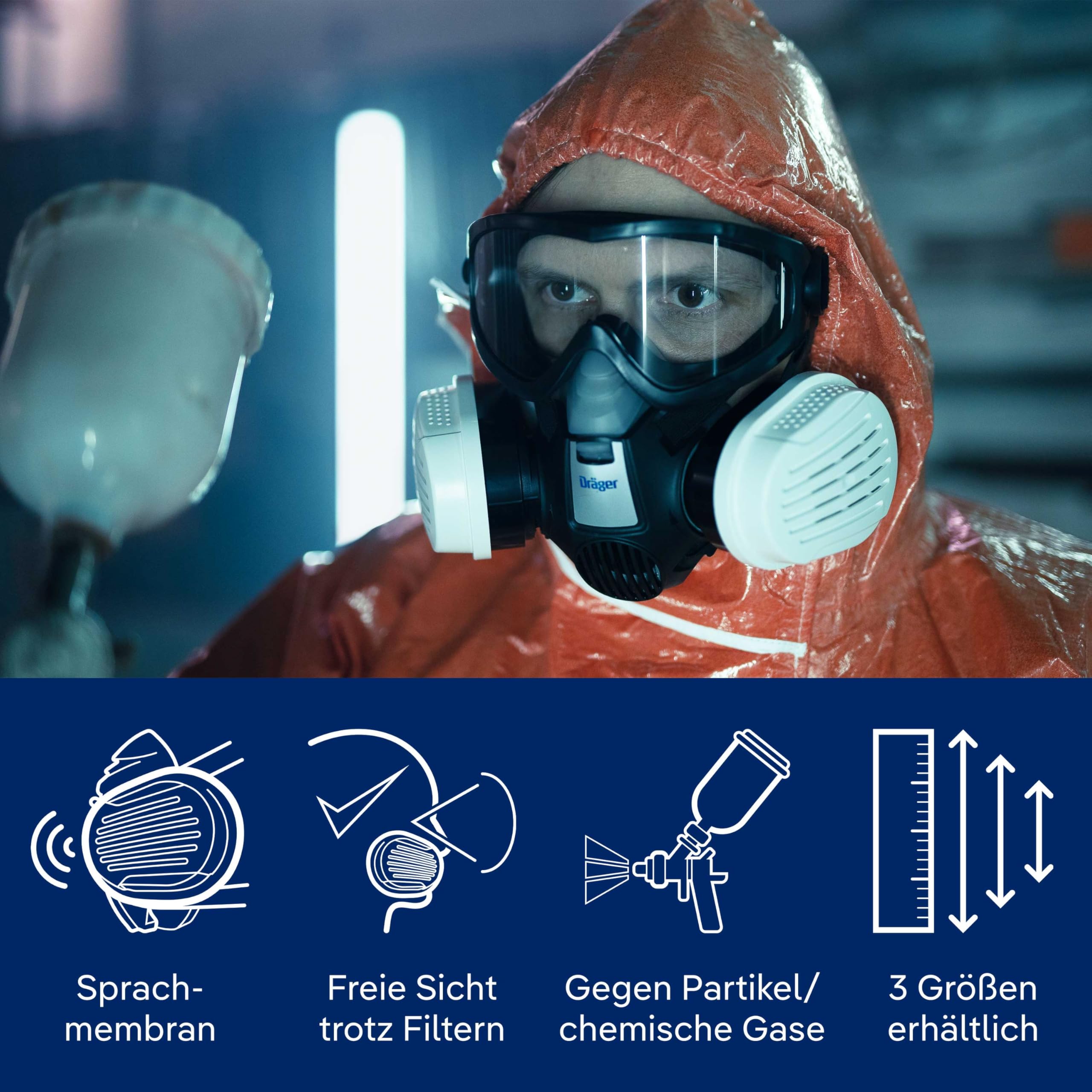 Dräger X-plore 3300 Lackiererset, Atemschutzmaske mit A2P3 Kombi-Filter – Halbmaske für Maler & Lackierer, zuverlässiger Schutz gegen Dämpfe, Gase und Feinstaub, Größe M