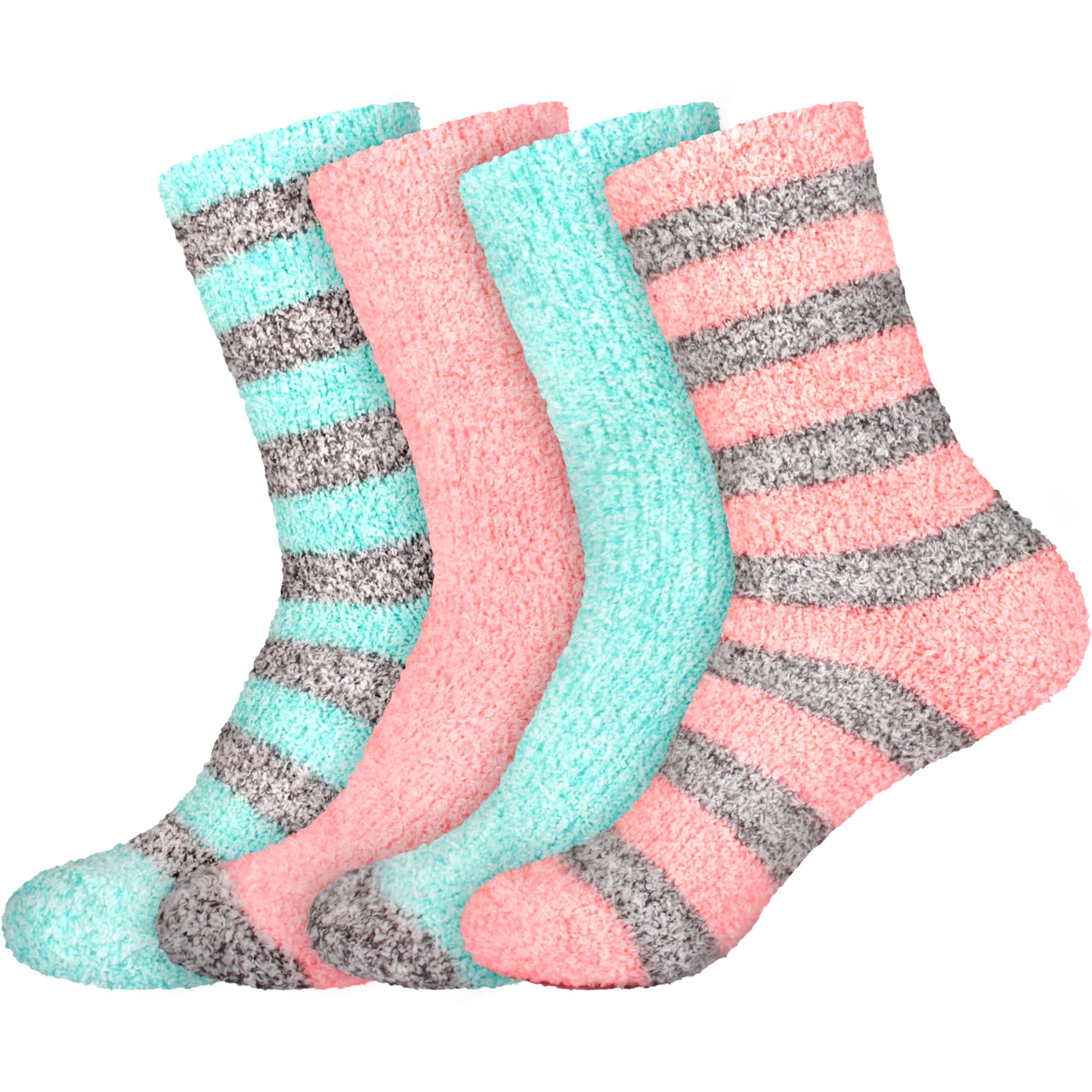 BambooMN Women's Soft Fuzzy Warm Cozy Striped Solid Socks - 4 Pair Value Packs