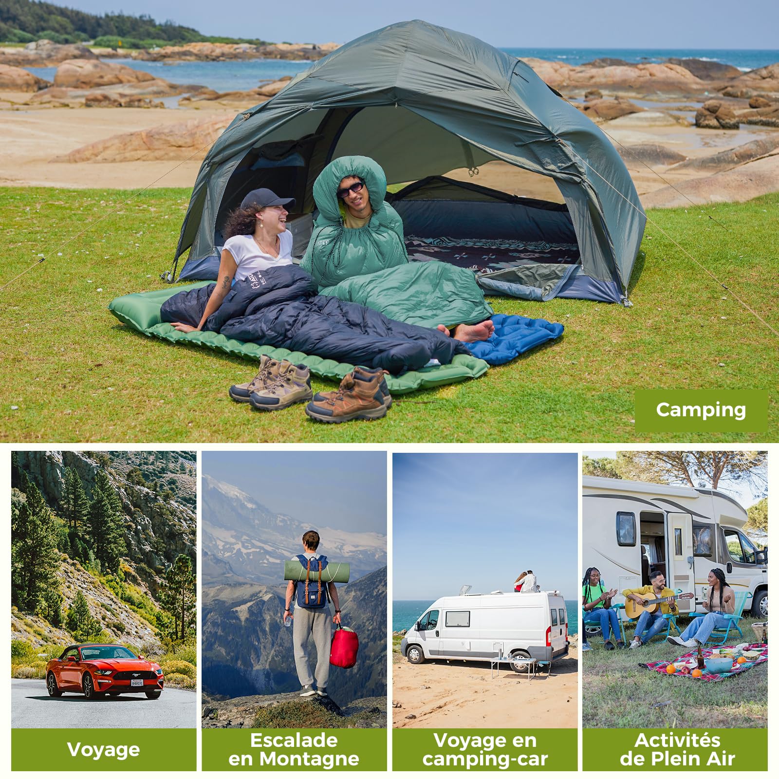 ATEPA Sac de couchage en duvet, sac de couchage d'extérieur avec duvet 600 FP, imperméable, sac de couchage pour 4 saisons, idéal pour les adultes pour le camping, les voyages et les aventures