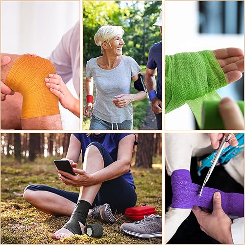 Miniatura 4 de Treela Paquete de 48 vendajes autoadhesivos a granel, vendaje cohesivo autoadherente, cinta atlética elástica, cinta transpirable para estirar,