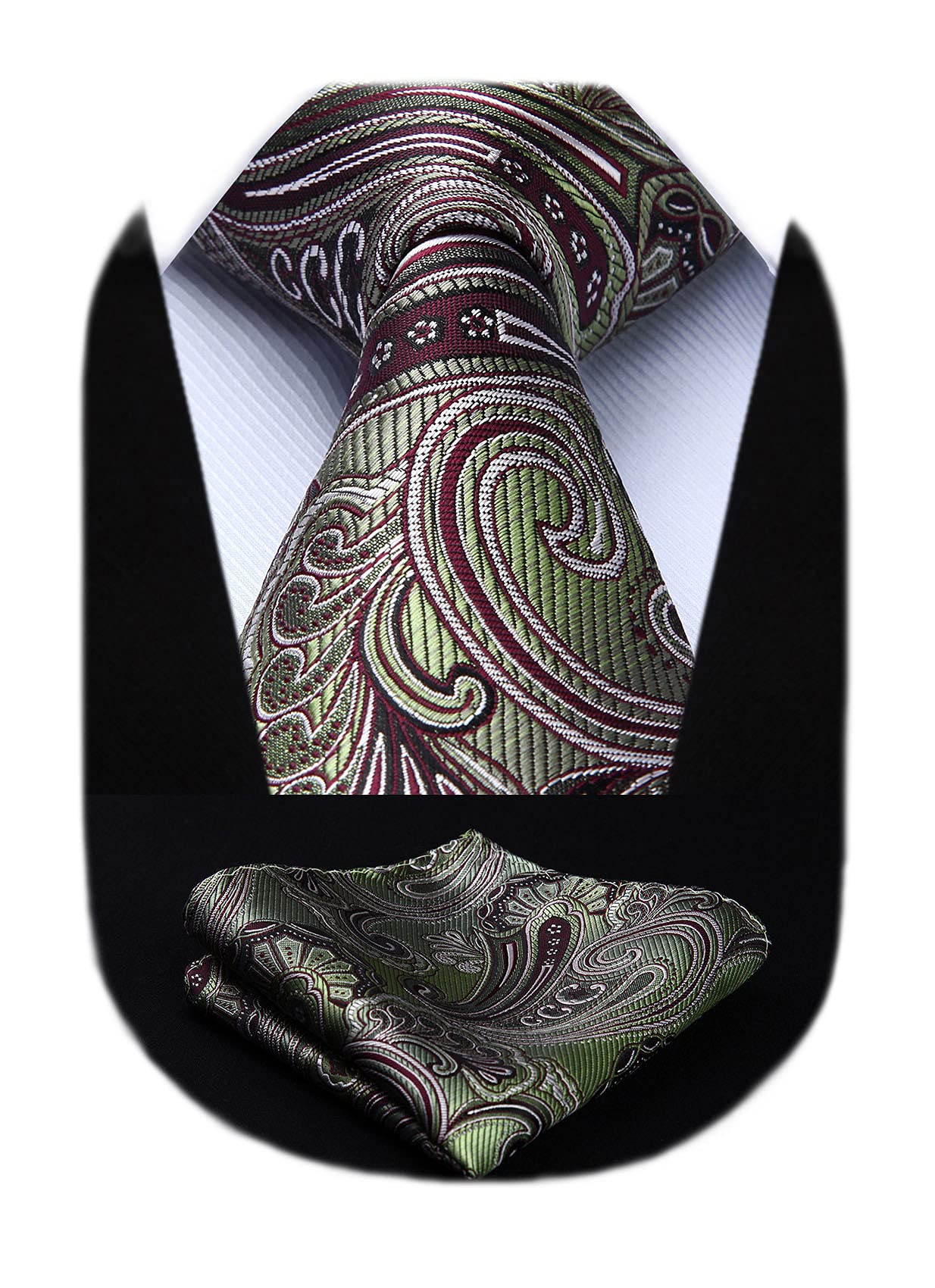 HISDERN Ties for Men - 63 inch Extra Long Necktie and Handkerchief Wedding Tie and Pocket Square Set For Party Business Funeral