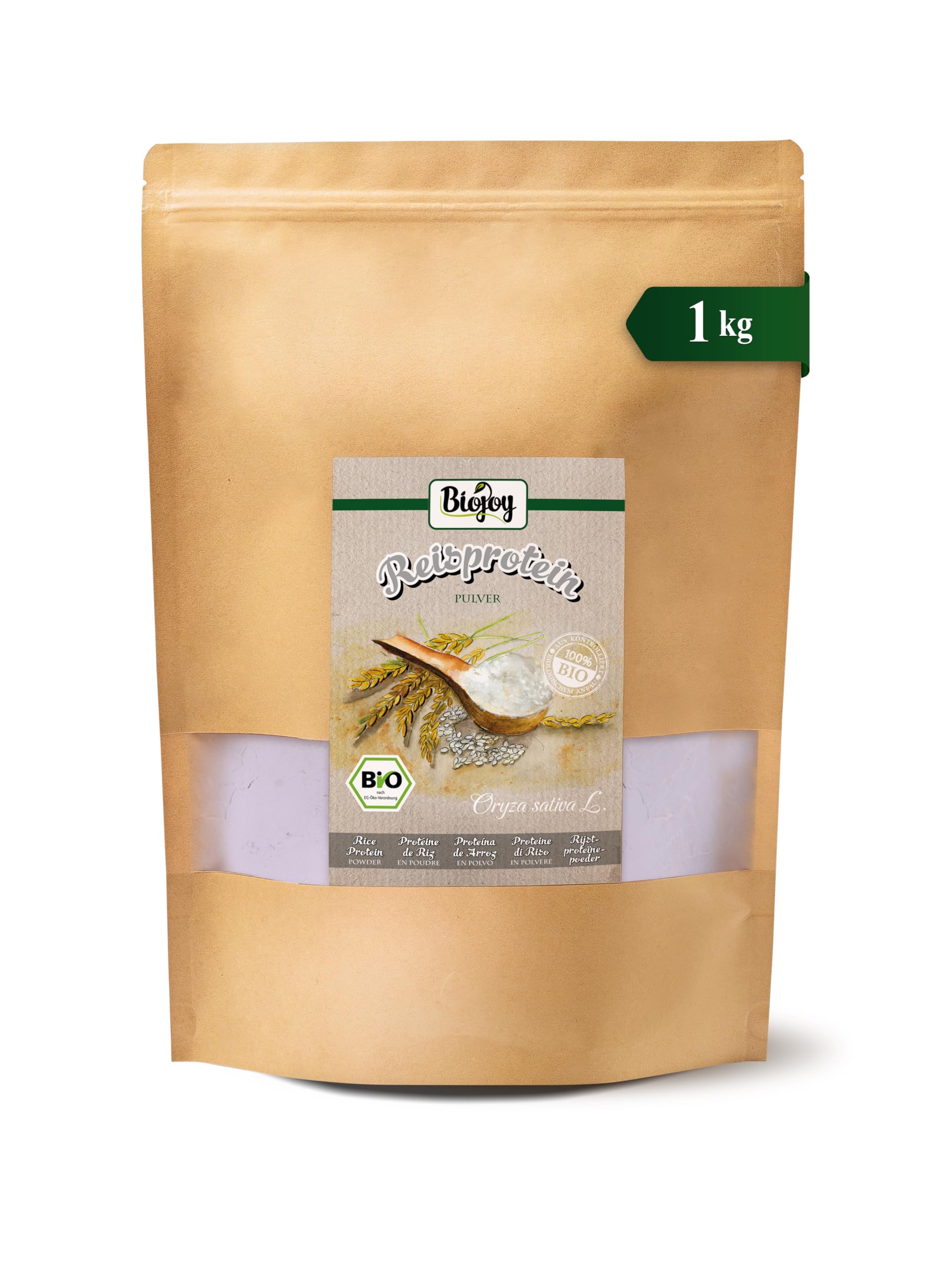Biojoy Organiczne Białko ryżowe w proszku (1 kg), 85% białka, bez dodatków (Oryza sativa L.)
