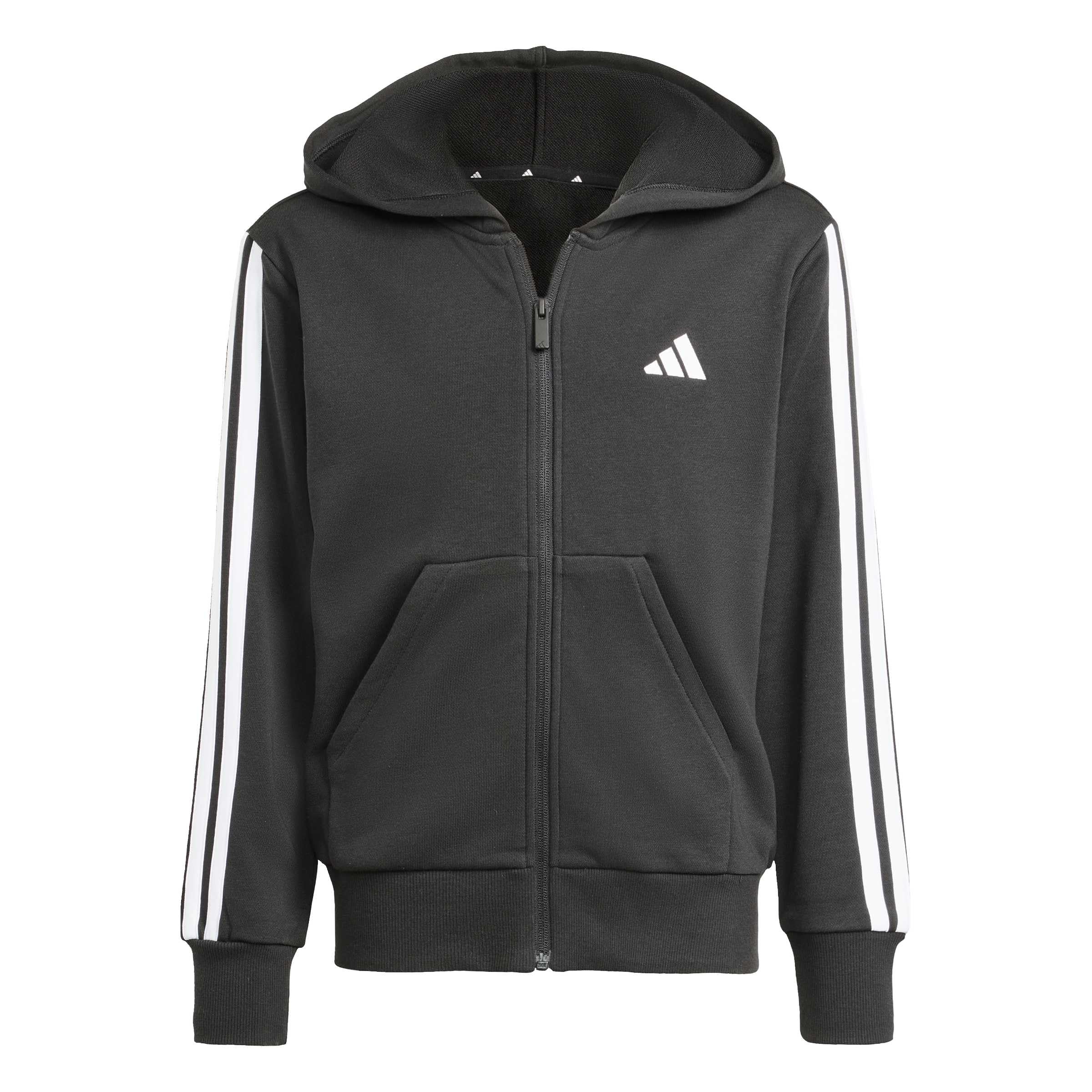 adidas Girl's Essentials Full Zip Hoodie Sweatshirt, black/white, 9-10 Years