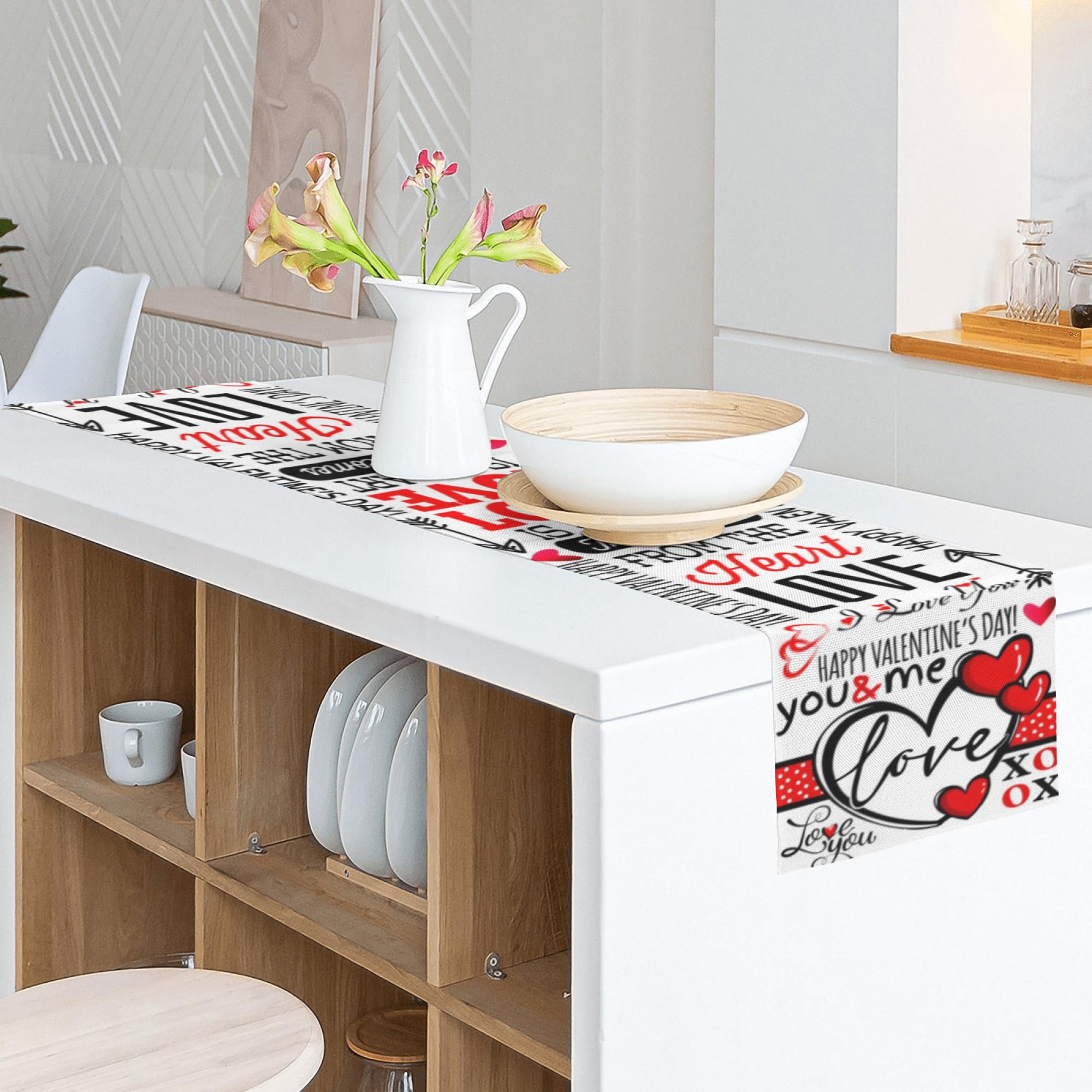 Snapklik.com : Valentines Day Table Runner 13 X 72 Inch Red Love Linen ...