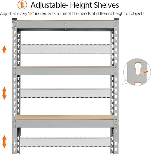 Miniatura 7 de Topeakmart Estantes utilitarios de 5 niveles, para almacenamiento, de metal, ajustables, montaje sin tornillos, para cobertizo, almacén, garaje o
