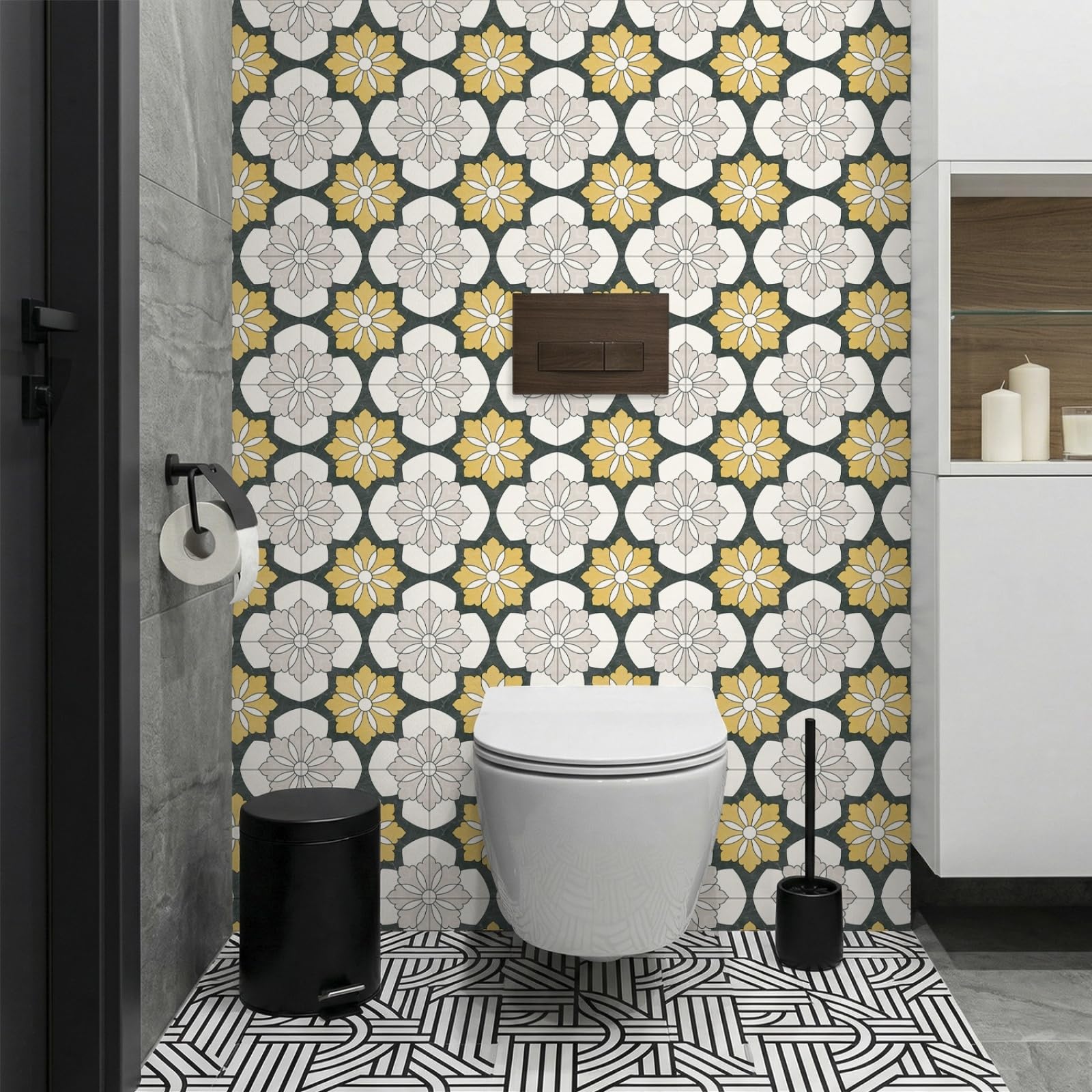 Naklejki na płytki beżowy żółty kwiat naklejki na płytki kuchenne wodoodporne naklejki winylowe samoprzylepne łazienka backsplash dekoracyjne pokrowce 30 x 30 cm/10 szt