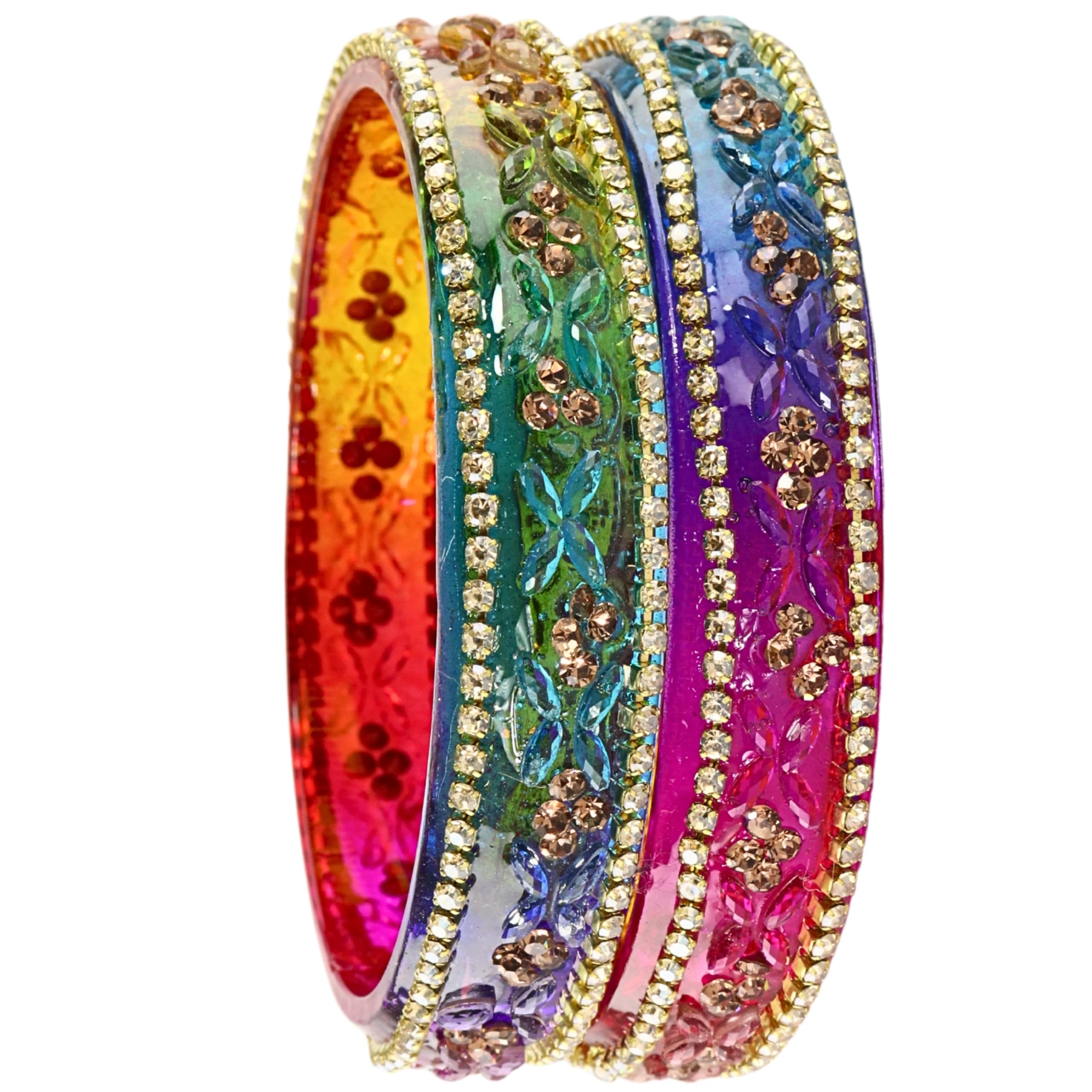 LAVAZZA Transparent Glass Bangles Kada Set For Women & Girls with Gold Zircon Diamonds & Crystals | Multi Bangles | bangles for Women | Colorful Bangles -(LV_AB16-BlueBelly-Multi-2.6)