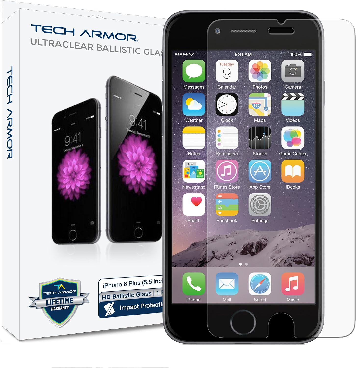iPhone 6 Plus Glass Screen Protector, Tech Armor Premium Ballistic Glass Apple iPhone 6S / iPhone 6 Plus (5.5-inch) Screen Protectors [1]