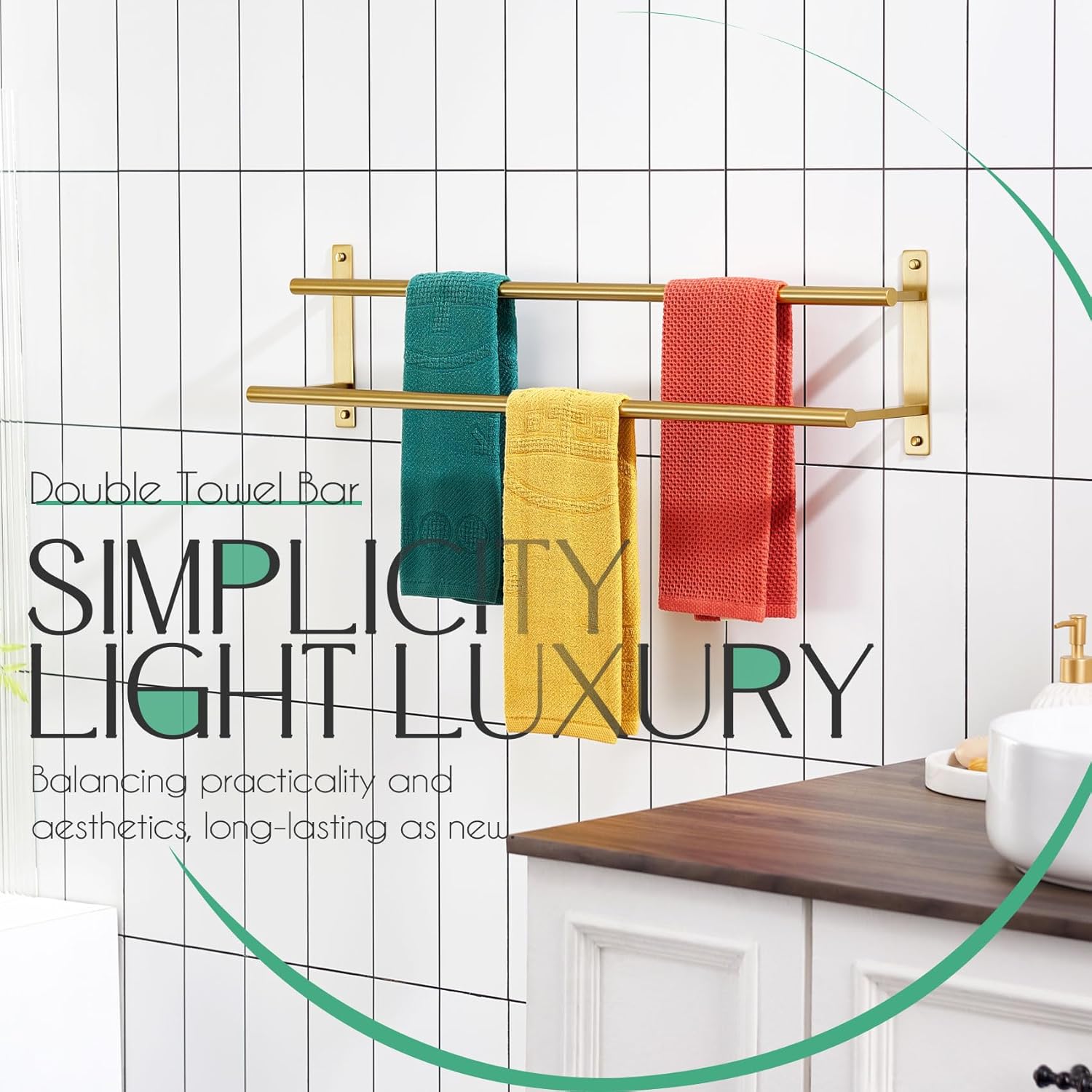 KOKOSIRI 32 Inch Bathroom Towel Racks Double Towel Bar Bath Towel Holder Towel Hanger Towel Shelf Wall Mount Stainless Steel Brushed Gold B5010BG-L32