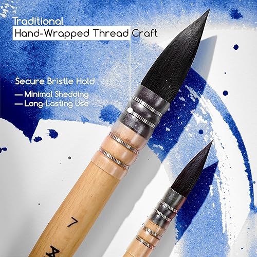 Miniatura 2 de MEEDEN Pinceles de acuarela profesionales  Paquete de 9 pinceles sintéticos de ardilla para artistas con mango de madera de haya, ideal para